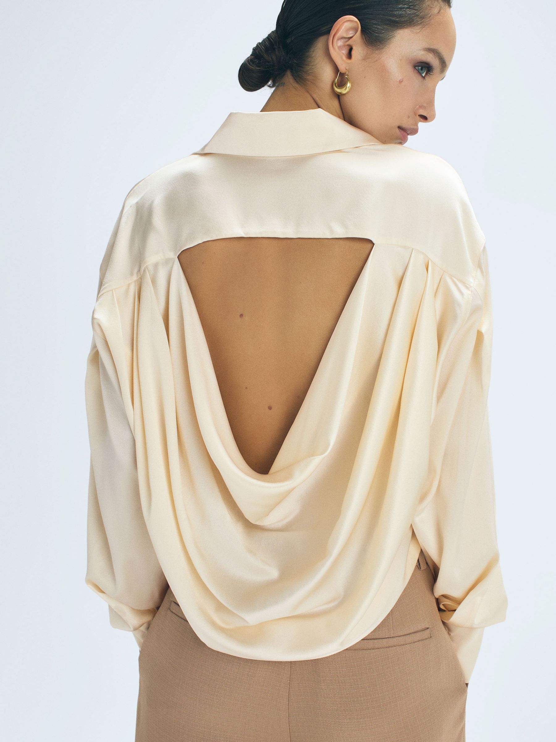 Silk Drape Back Shirt in Cream - Image 1 of 5