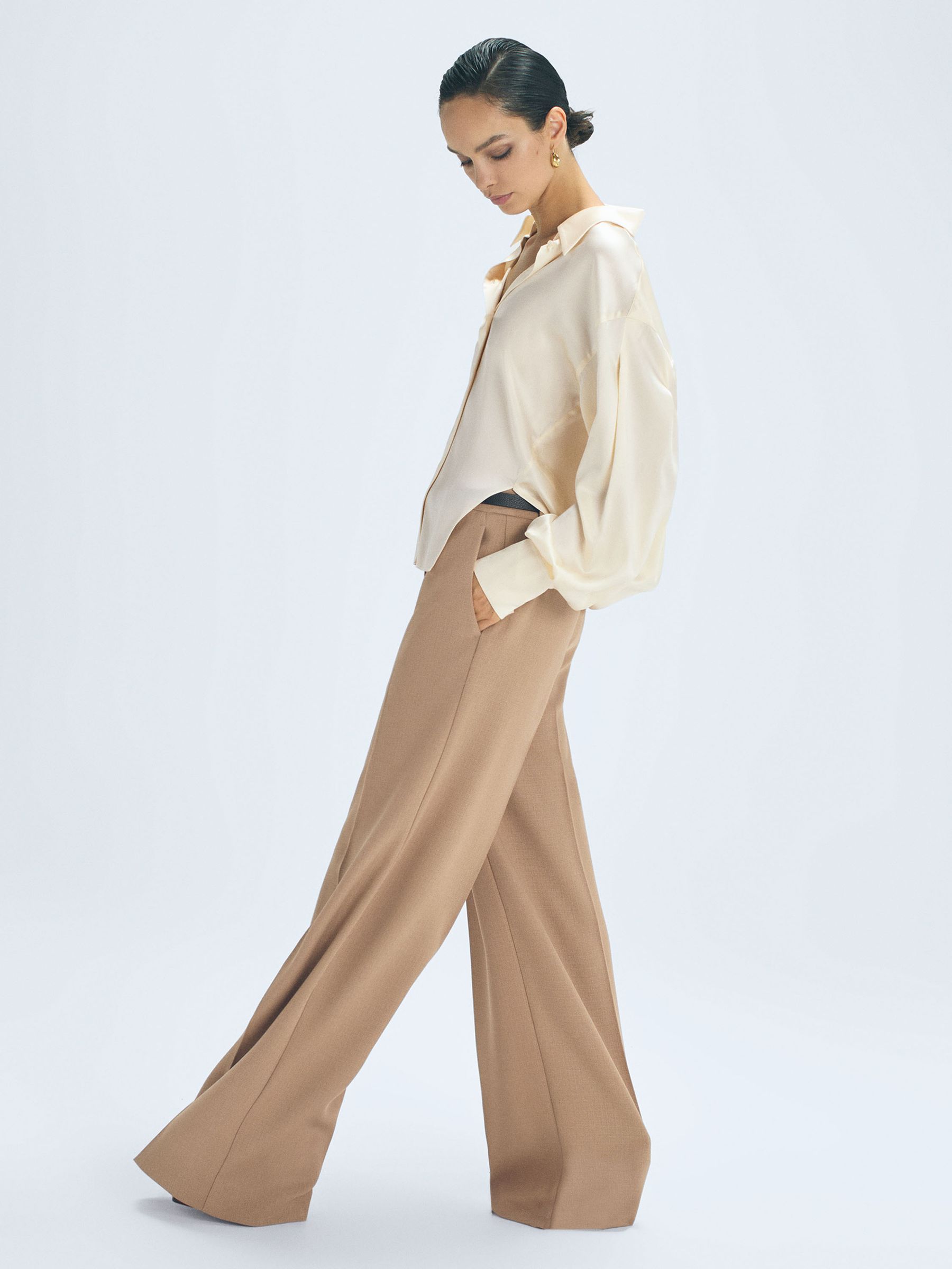 Silk Drape Back Shirt in Cream - Image 3 of 5