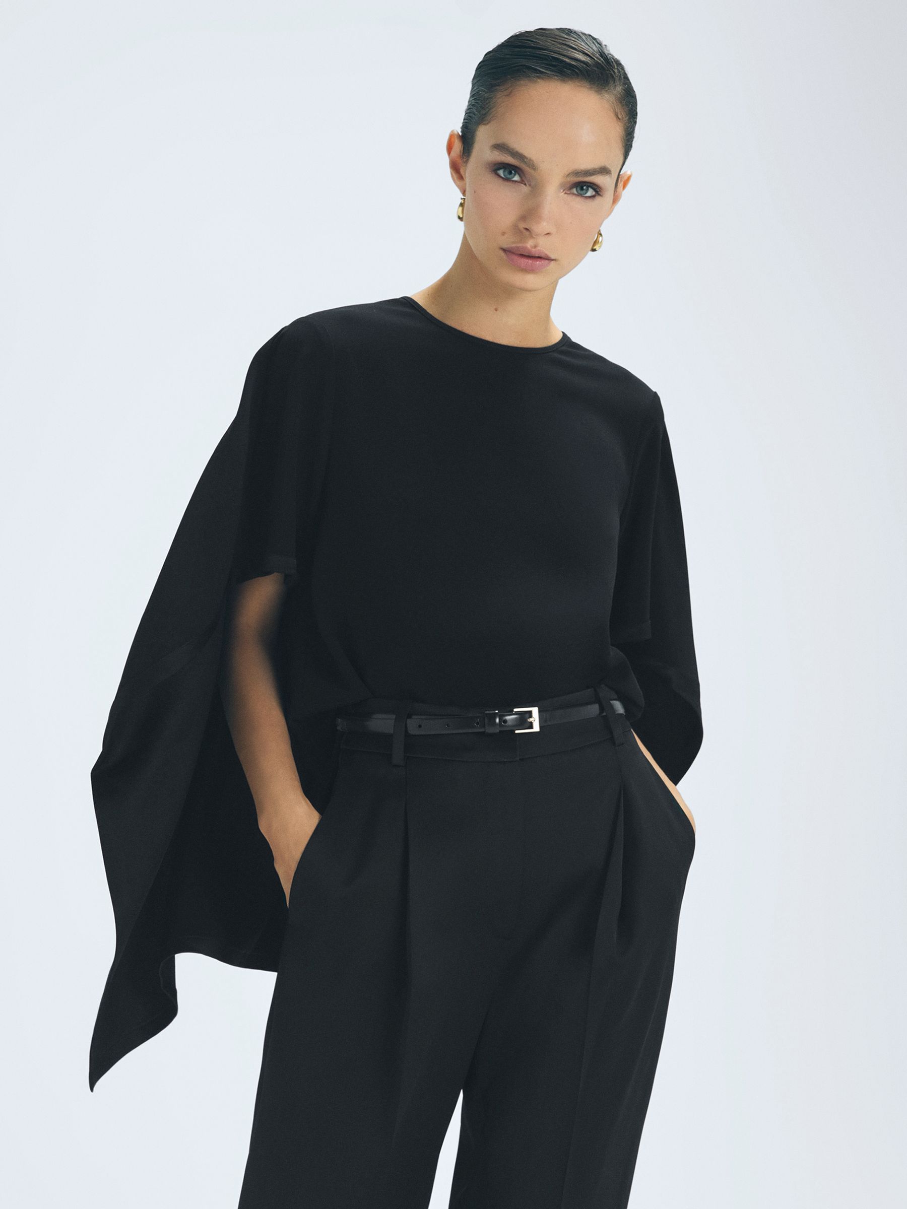 Satin Cape Style Top in Black - Image 4 of 7