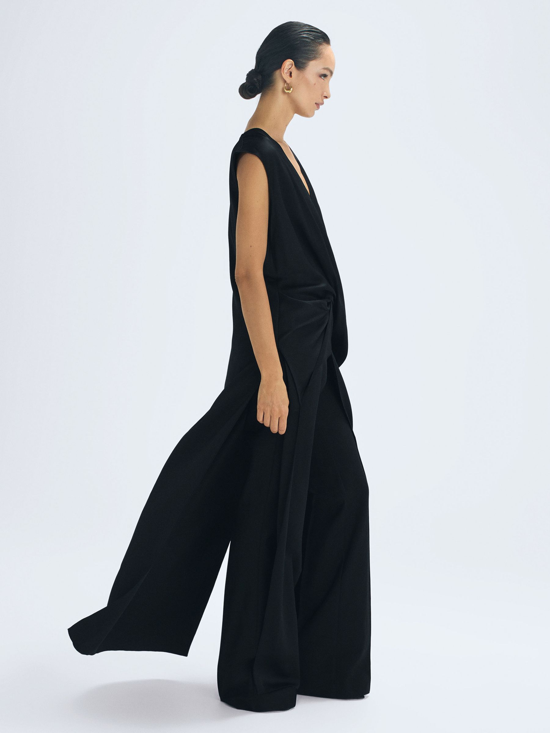 Draped Plunge Neck Maxi Top in Black - Image 1 of 6