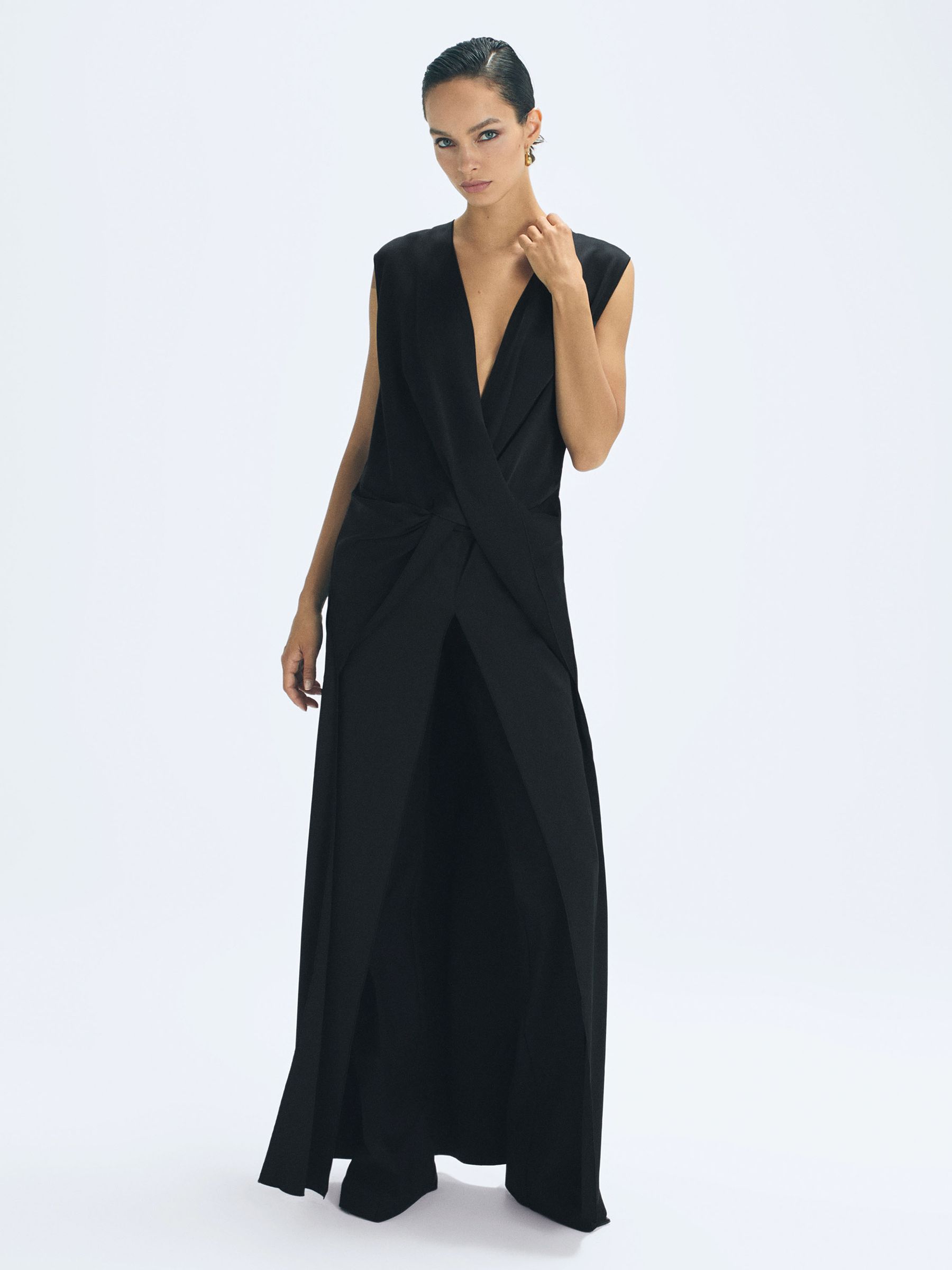 Reiss Draped Plunge Neck Maxi Top in Black - REISS