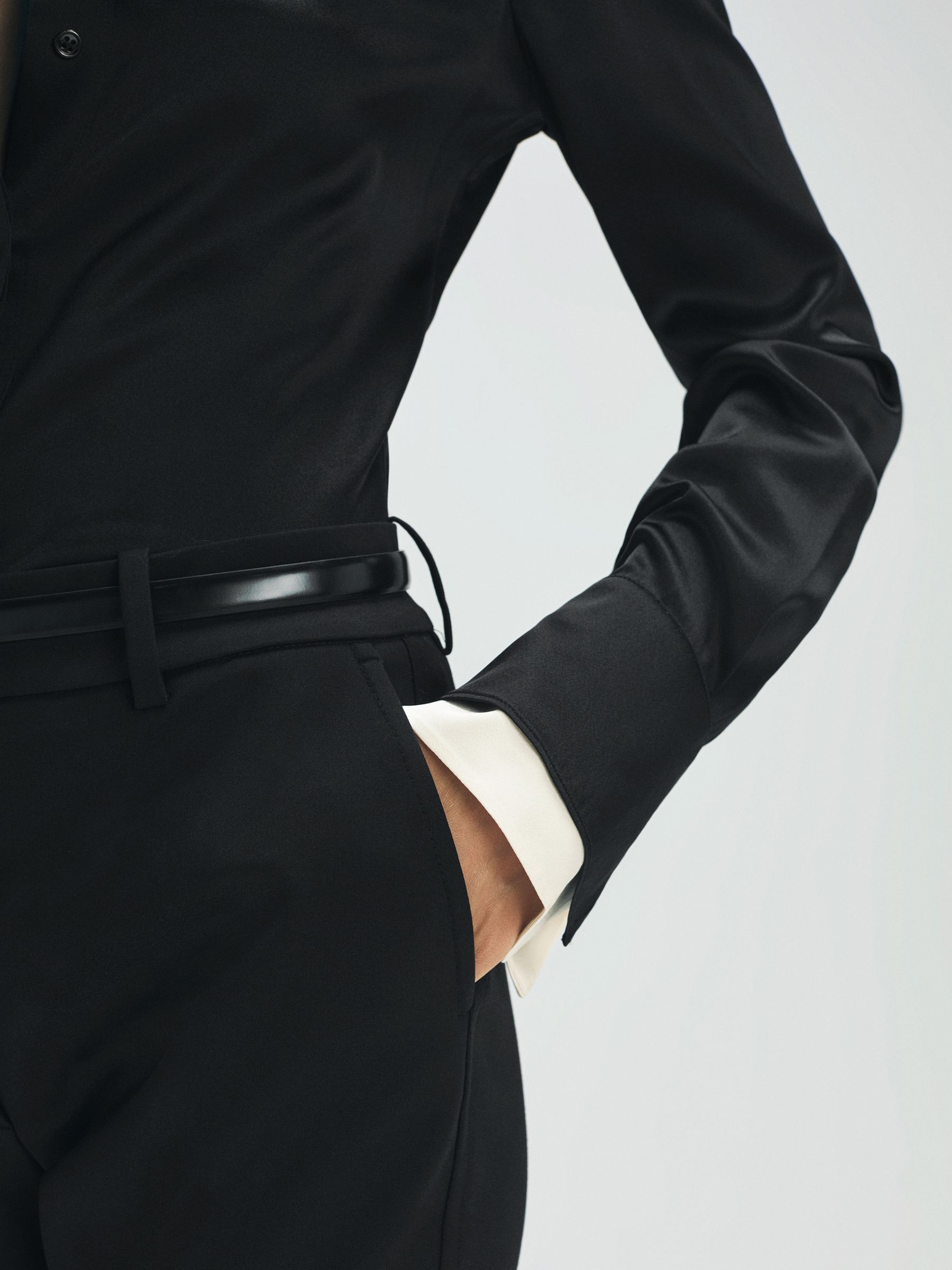 Fitted Silk Double Cuff Shirt in Black - Image 3 of 6