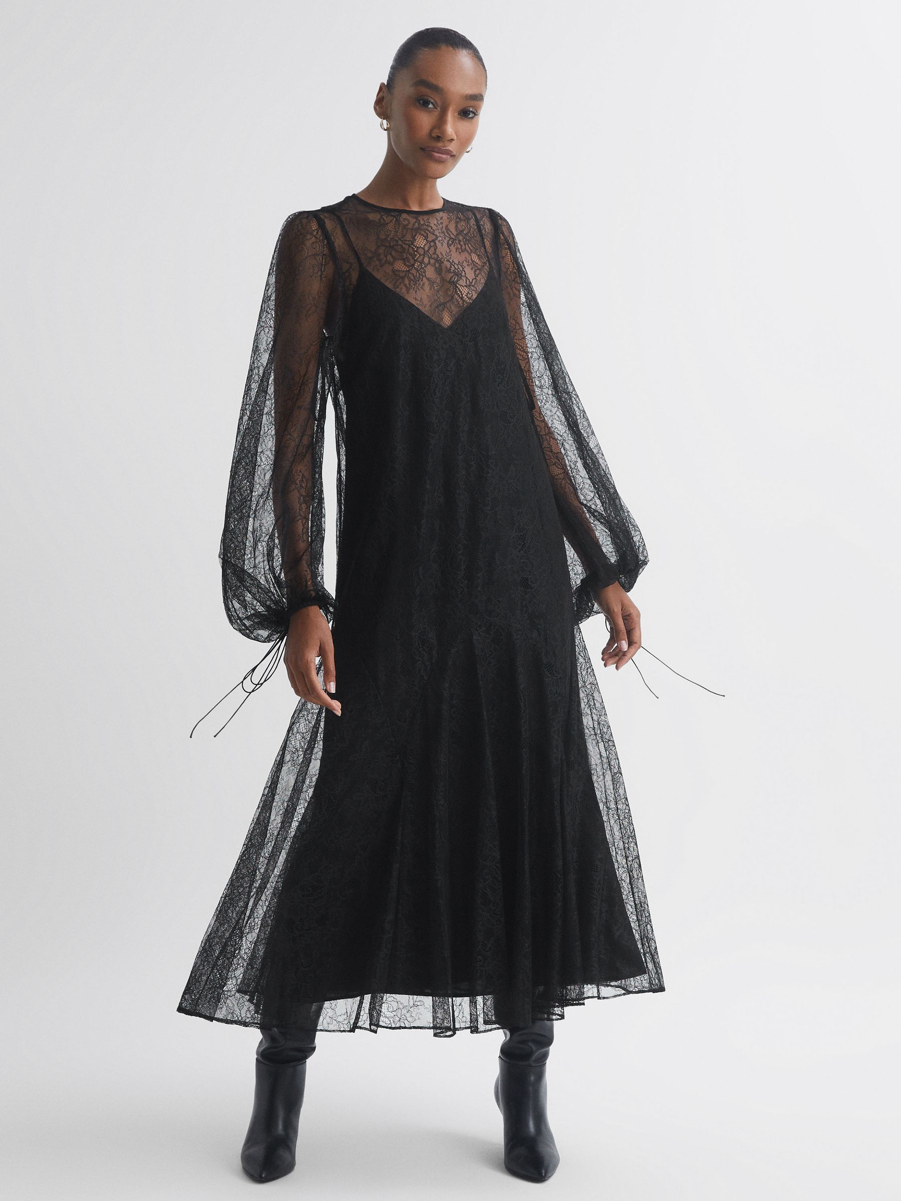 Florere Lace Midi Dress in Black - Image 1 of 5 Florere Lace Midi Dress in Black - Image 1 of 5