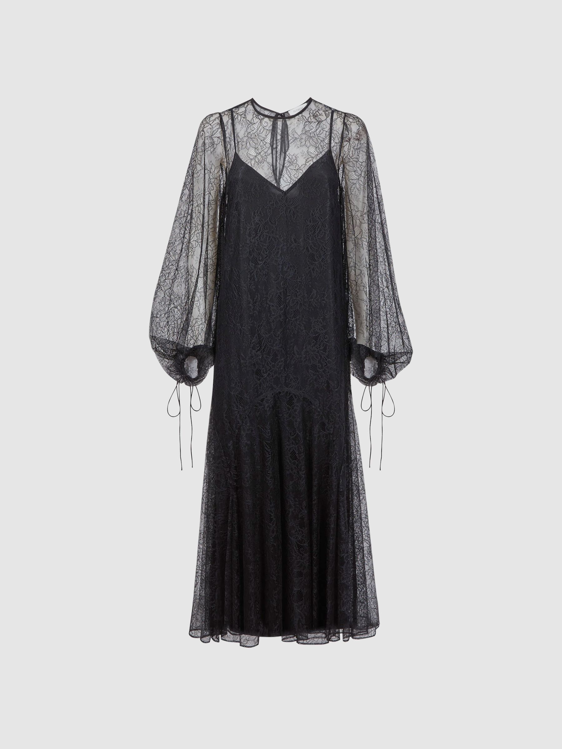 Florere Lace Midi Dress in Black - Image 2 of 5 Florere Lace Midi Dress in Black - Image 2 of 5