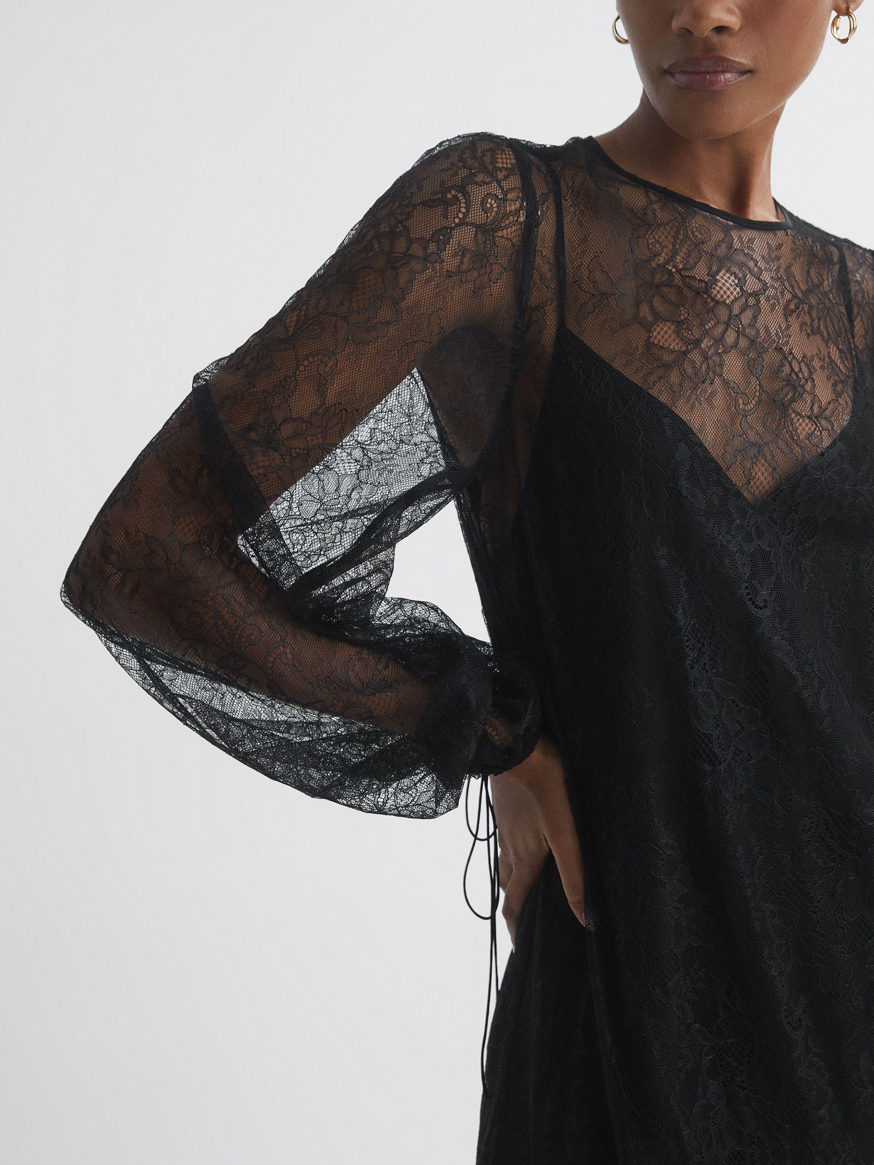 Florere Lace Midi Dress in Black - Image 3 of 5