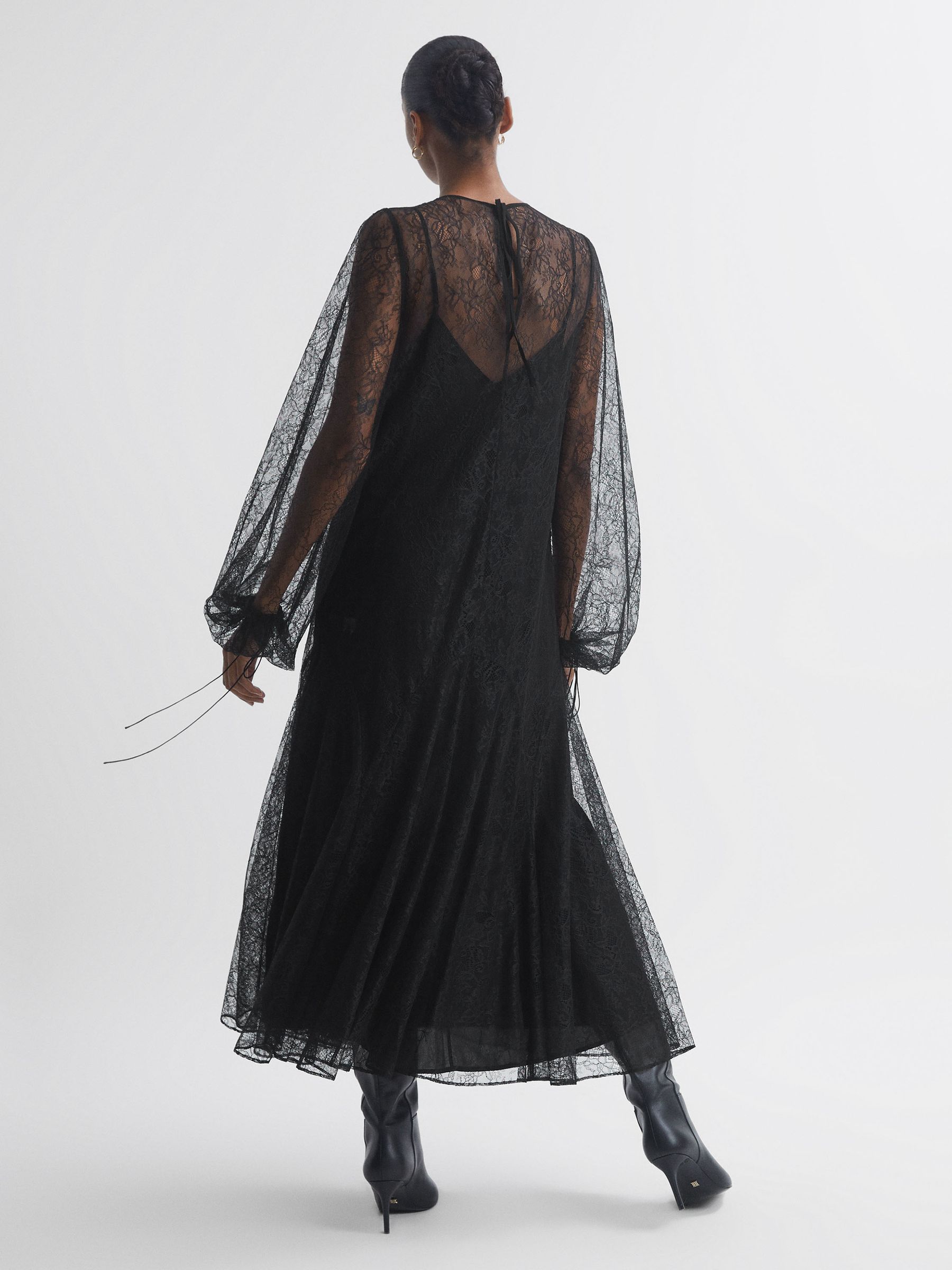 Florere Lace Midi Dress in Black - Image 4 of 5