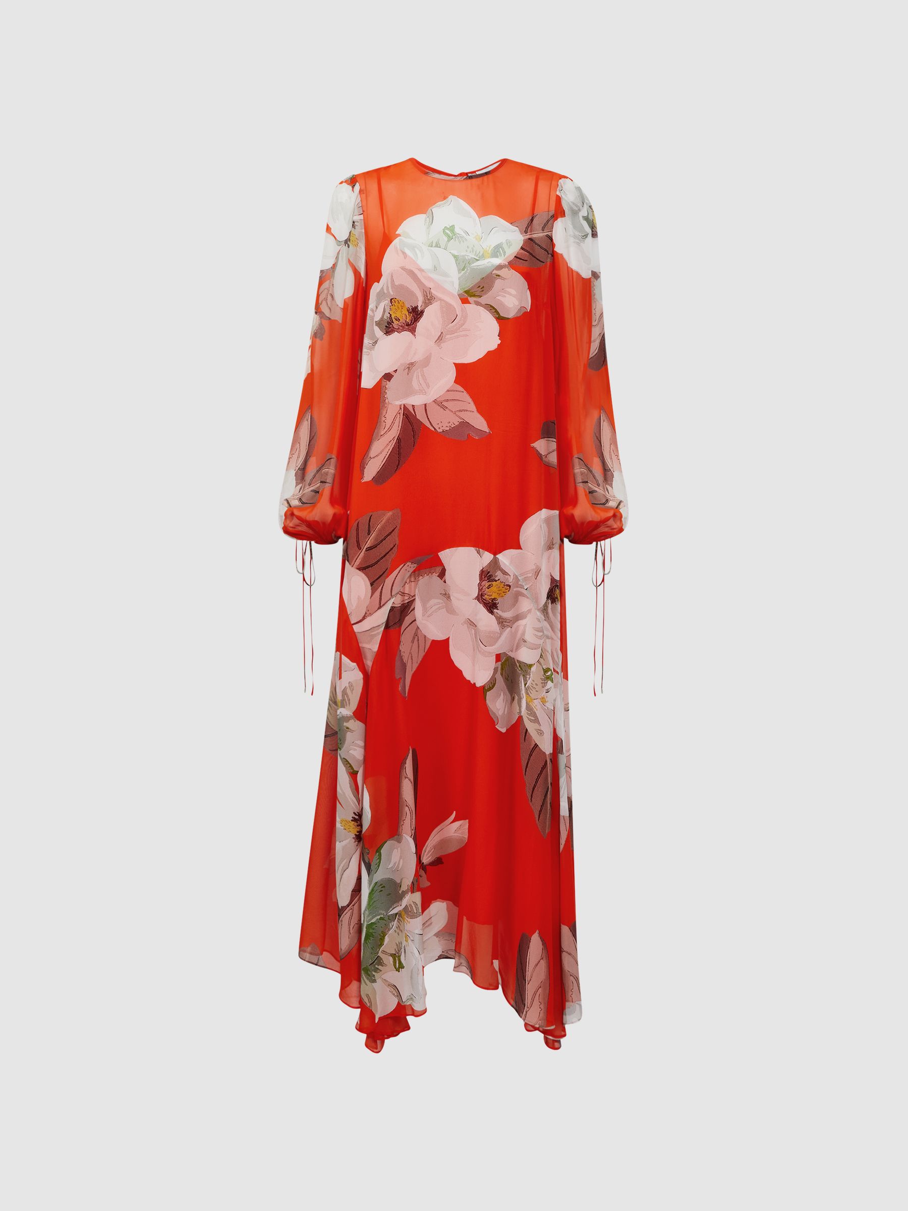 Florere Floral Asymmetric Midi Dress in Orange - Image 2 of 5