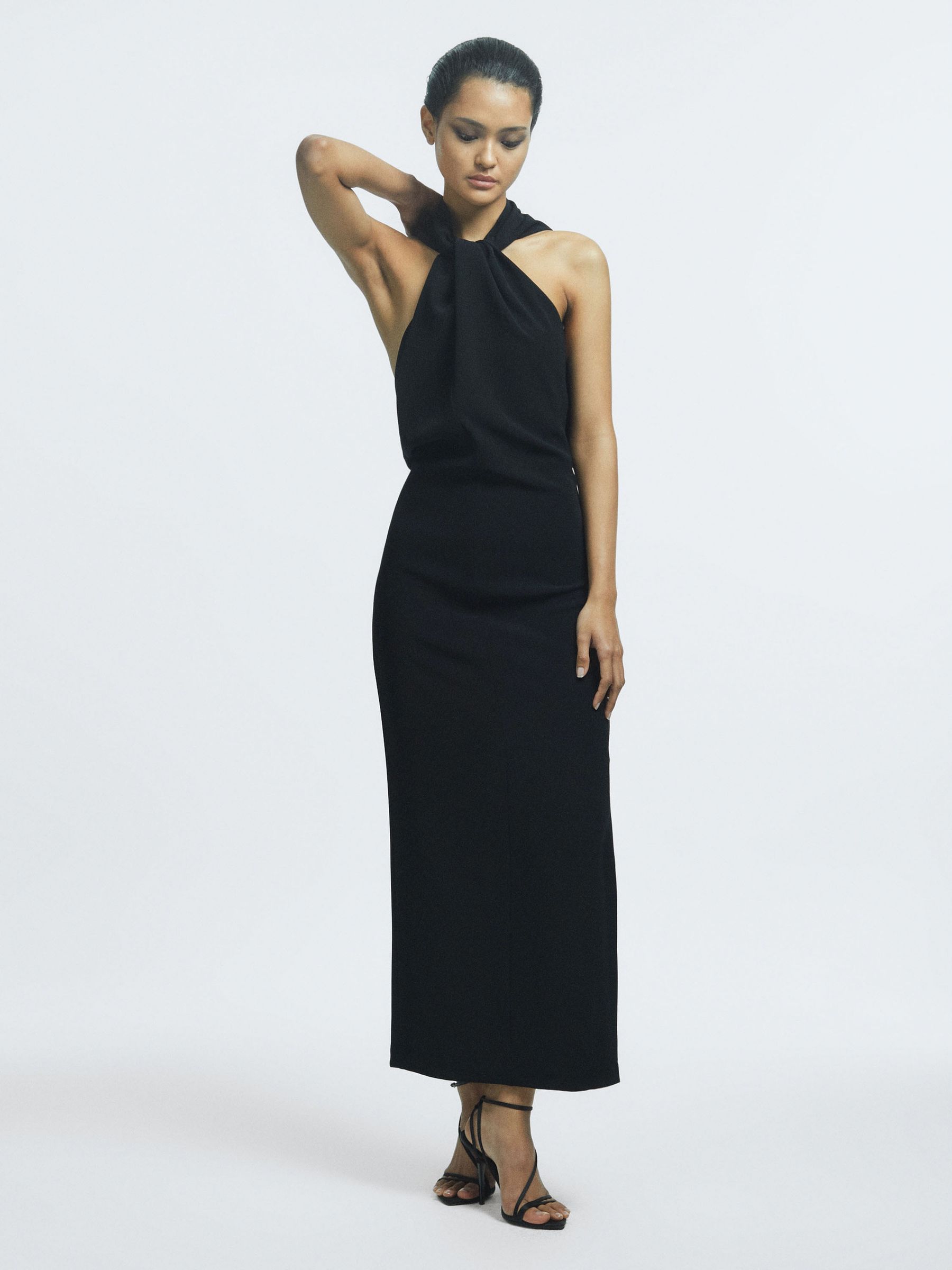 Halter Neck Midi Dress in Black - Image 1 of 4