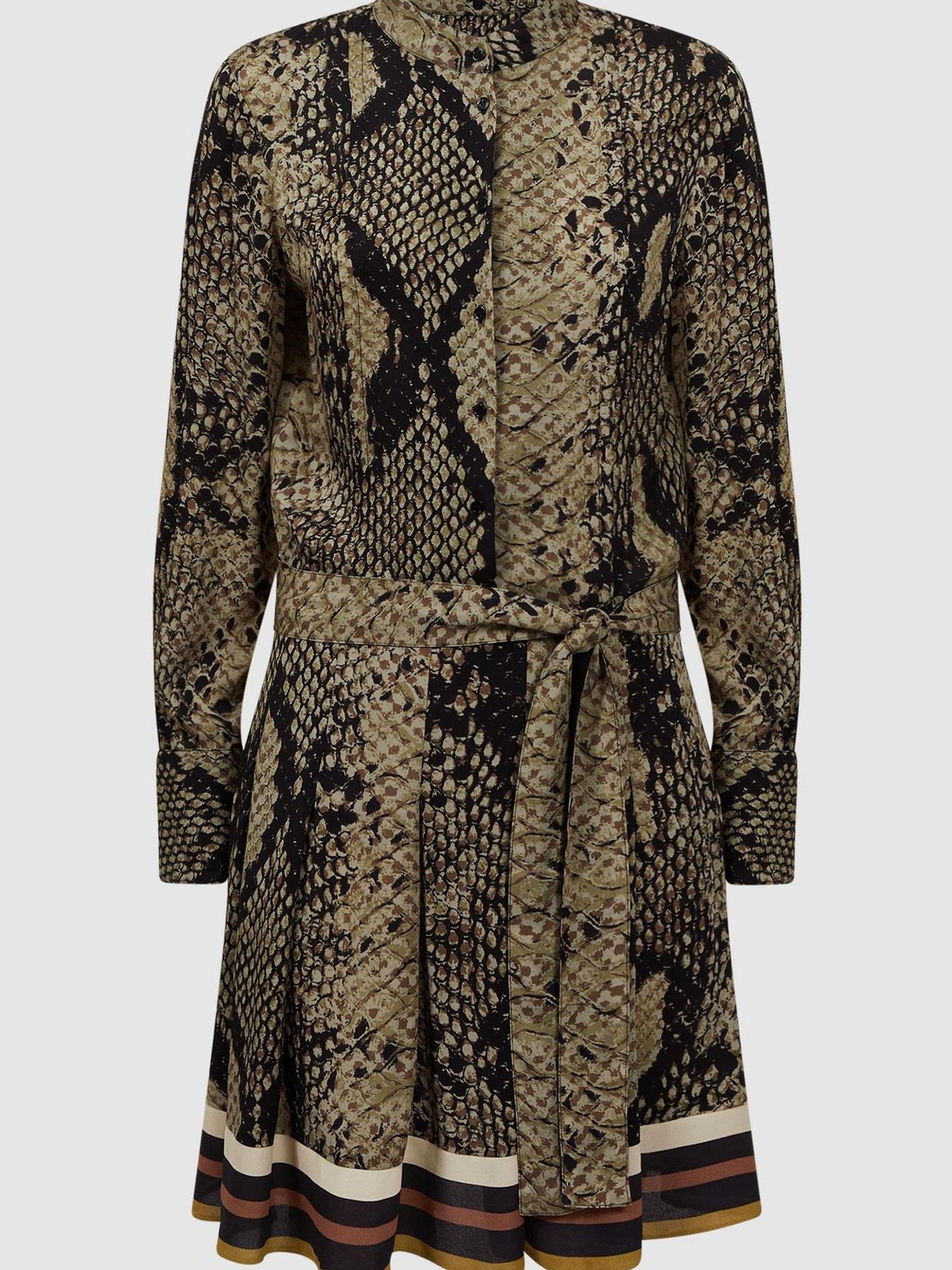 Snake Print Belted Mini Dress in Brown - Image 2 of 4