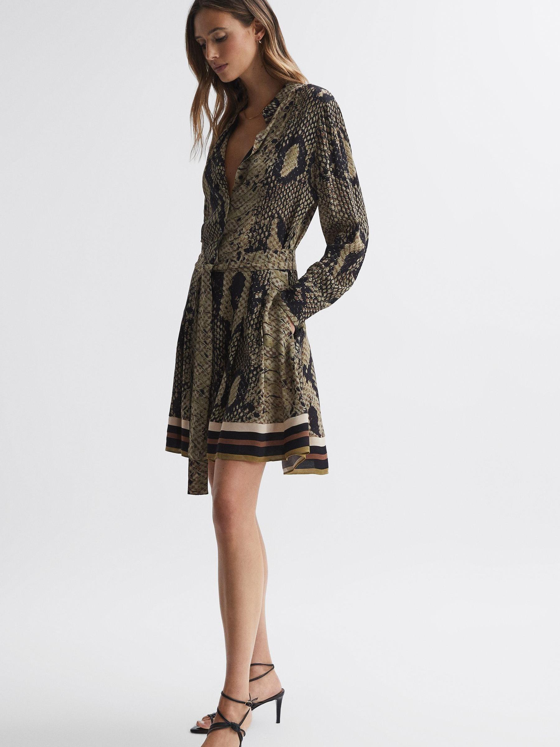 Snake Print Belted Mini Dress in Brown - Image 3 of 4