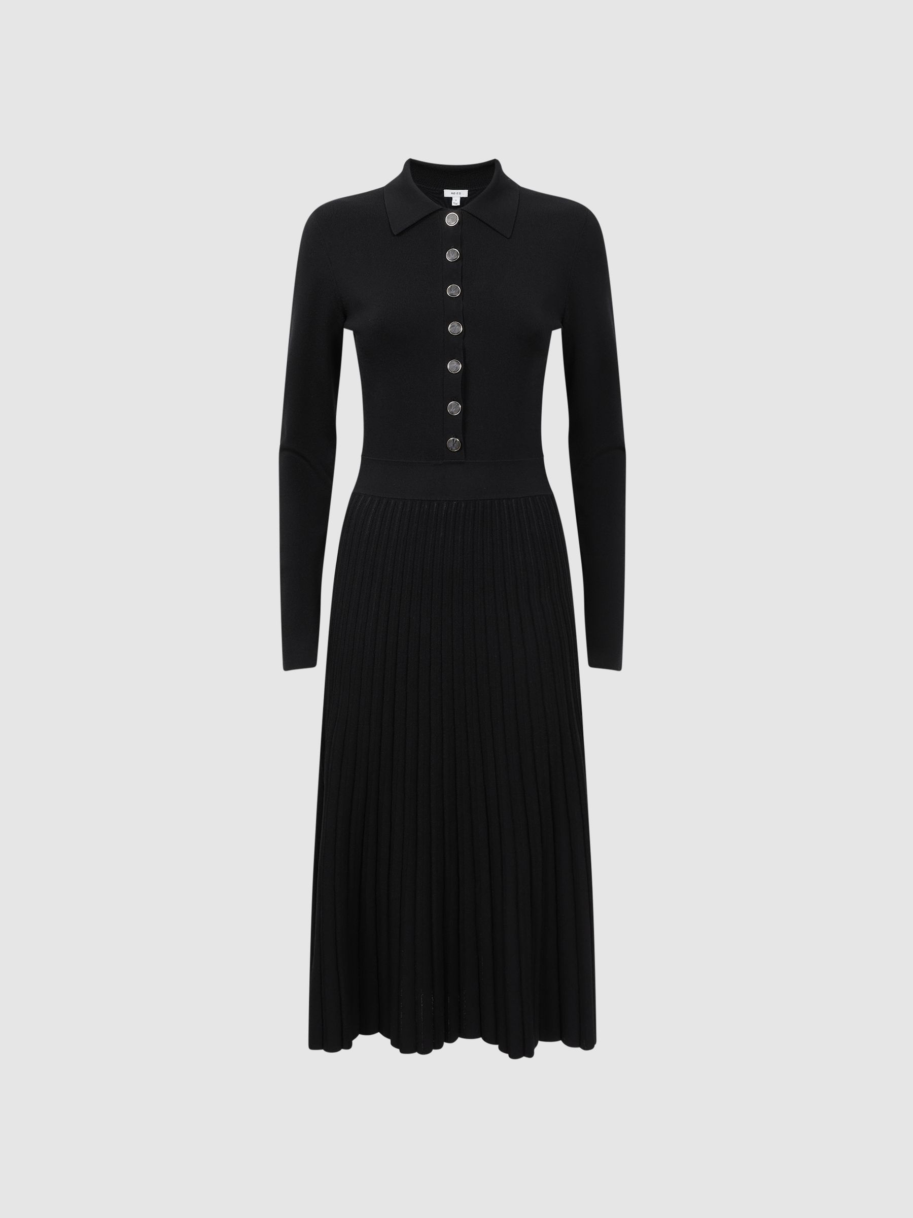 Knitted Pleated Midi Dress in Black - Image 2 of 5