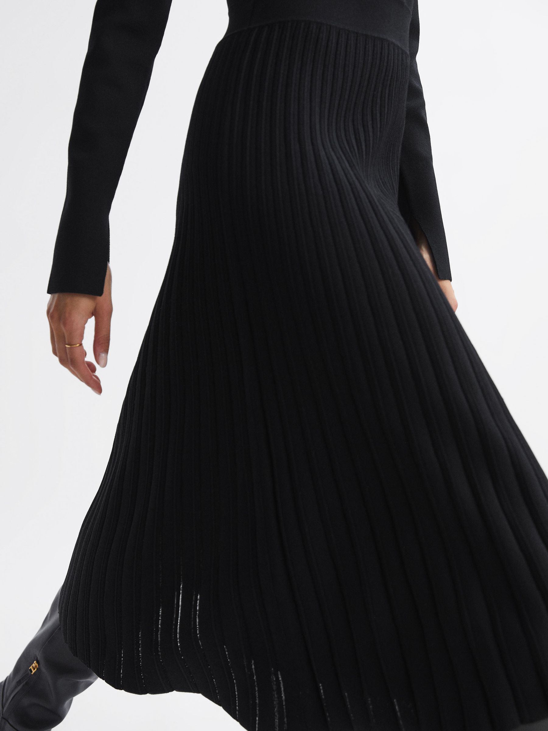 reiss black knitted dress Reiss Vienna Rib-knit Belted Half-zip Dress