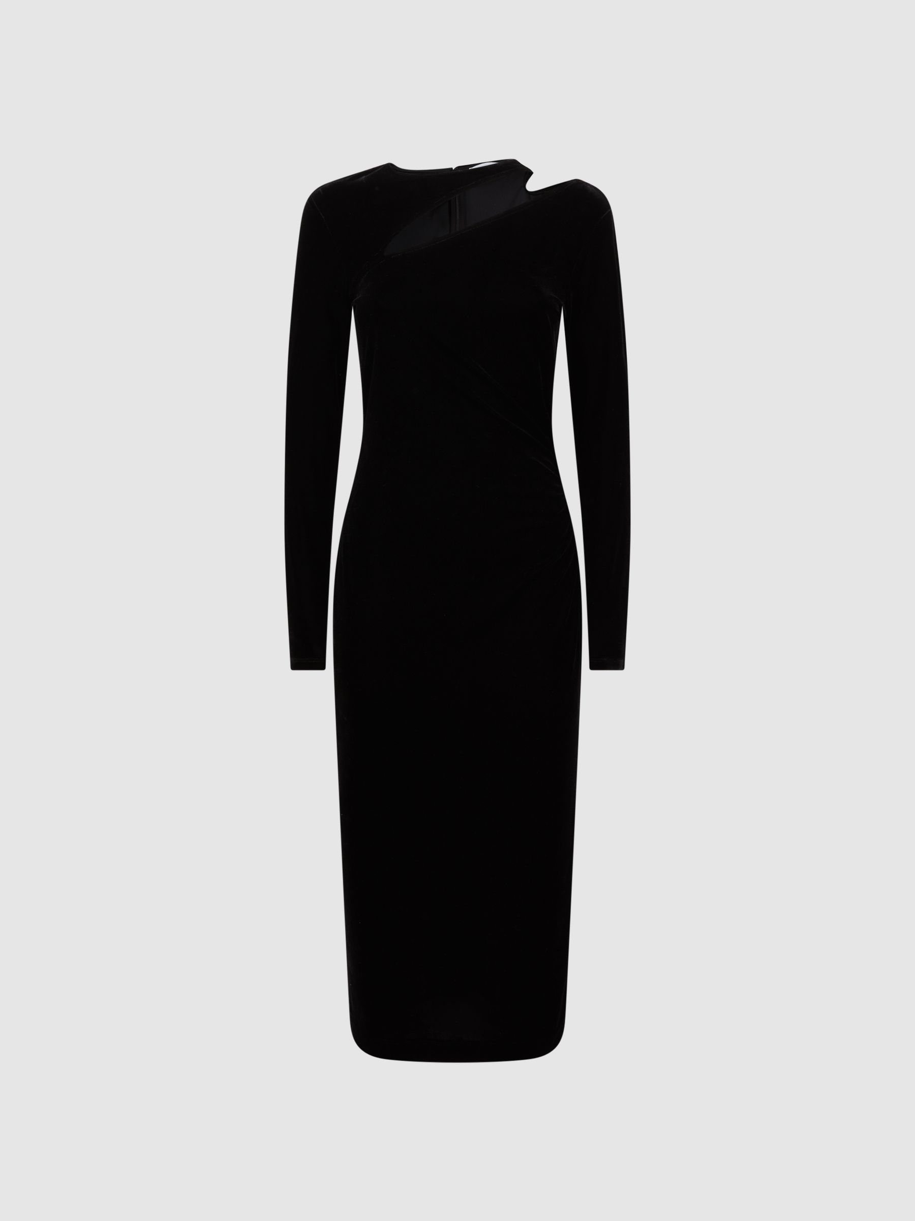 Petite Velvet Cut-Out Midi Dress in Black - Image 2 of 5