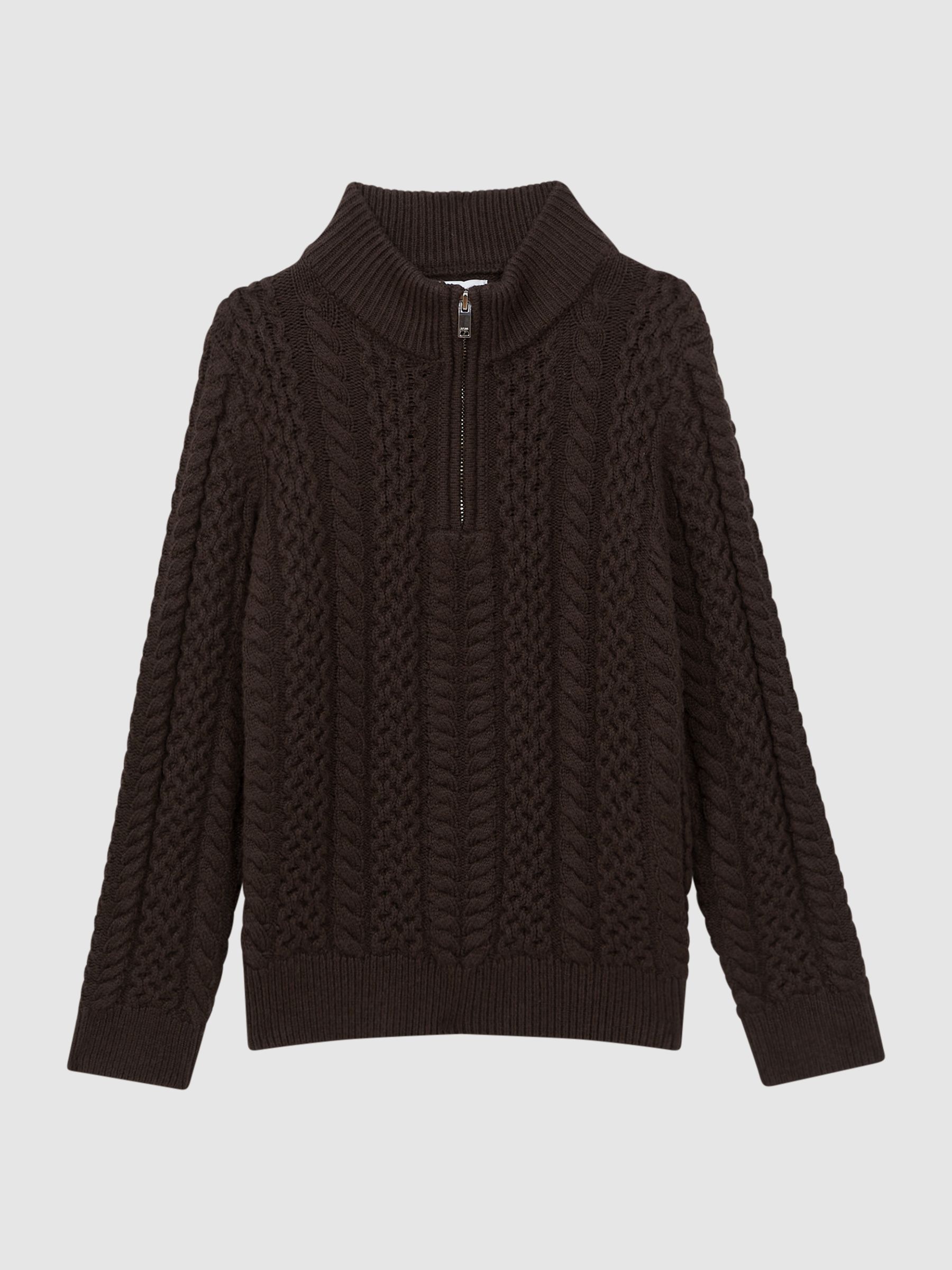 9-14 yrs Slim Fit Knitted Half-Zip Jumper in Chocolate - Image 2 of 6