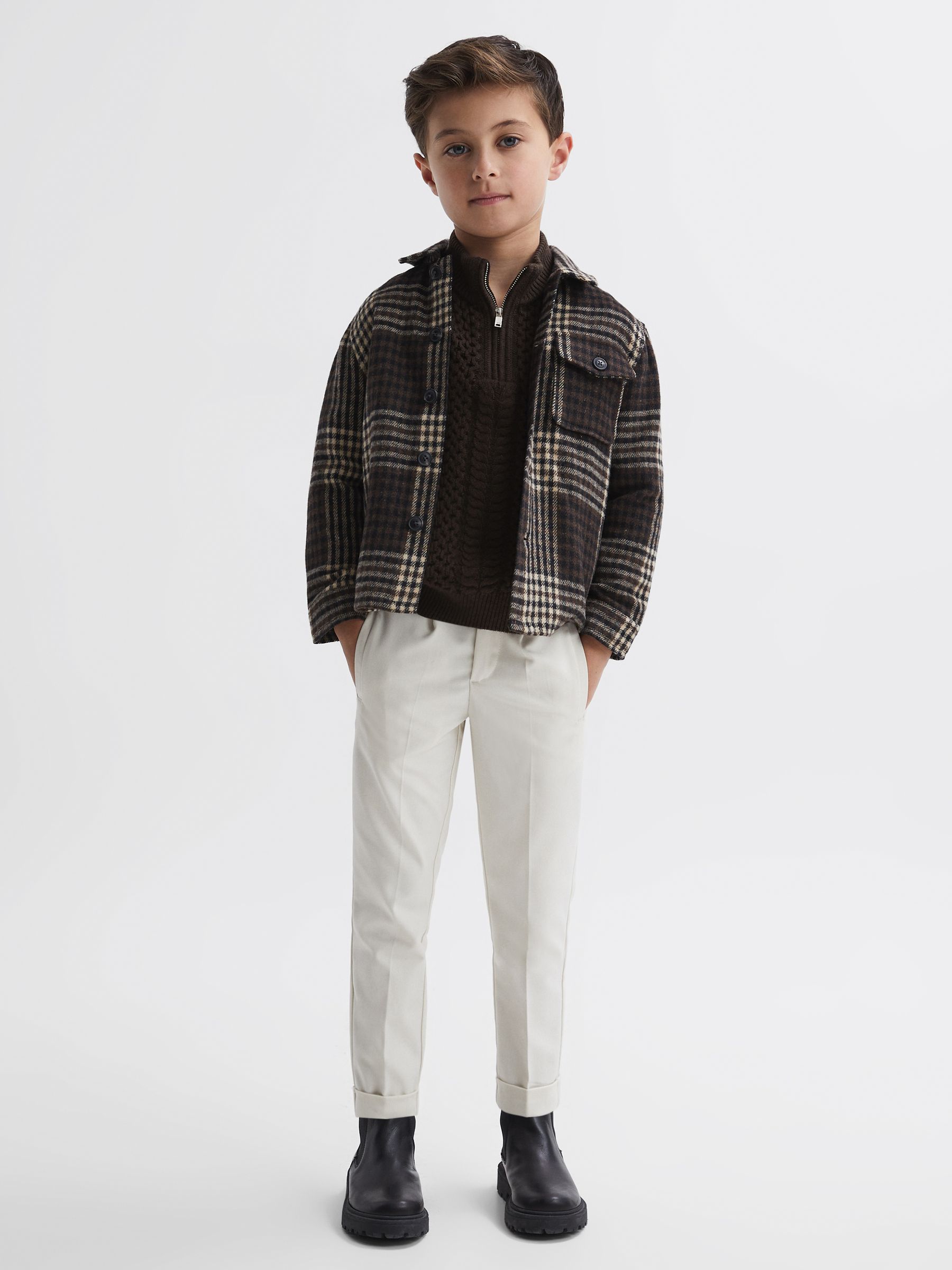 9-14 yrs Slim Fit Knitted Half-Zip Jumper in Chocolate - Image 4 of 6