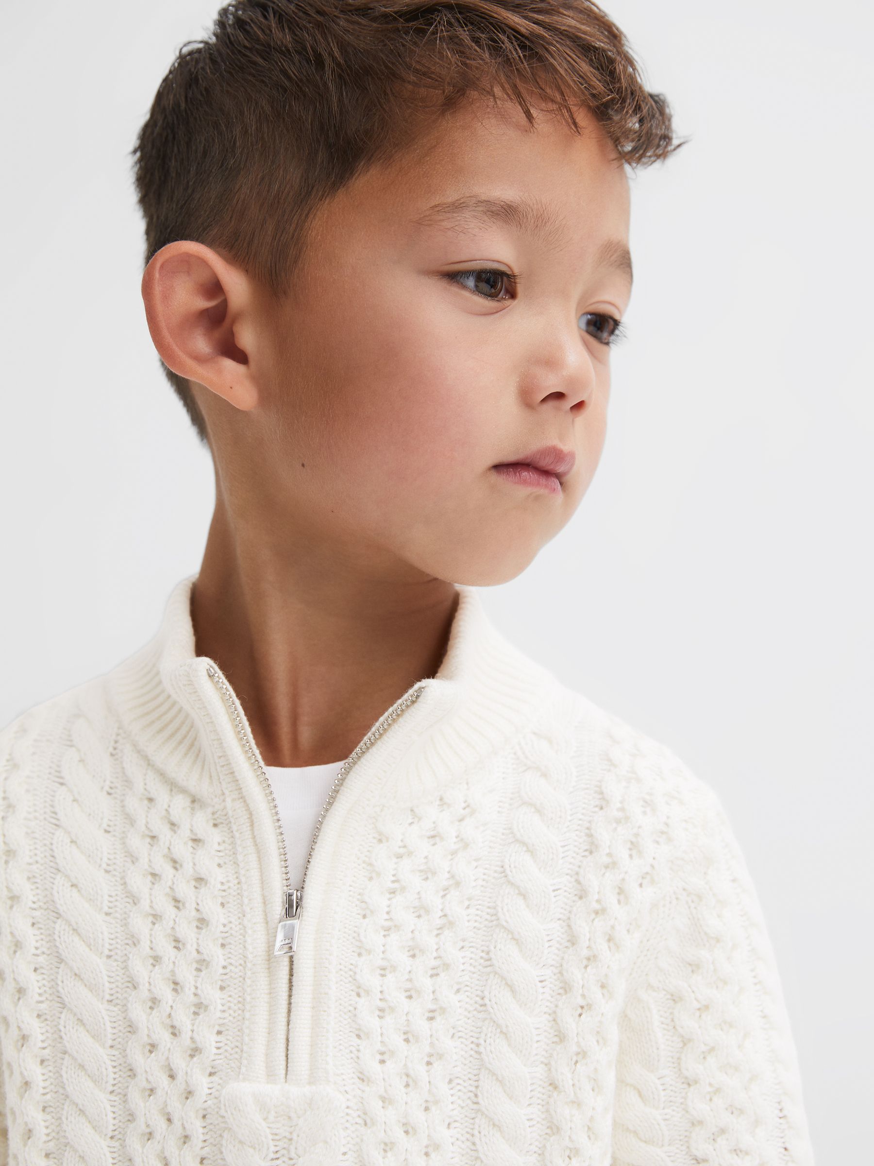 9-14 yrs Slim Fit Knitted Half-Zip Jumper in Ecru - Image 1 of 5 9-14 yrs Slim Fit Knitted Half-Zip Jumper in Ecru - Image 1 of 5