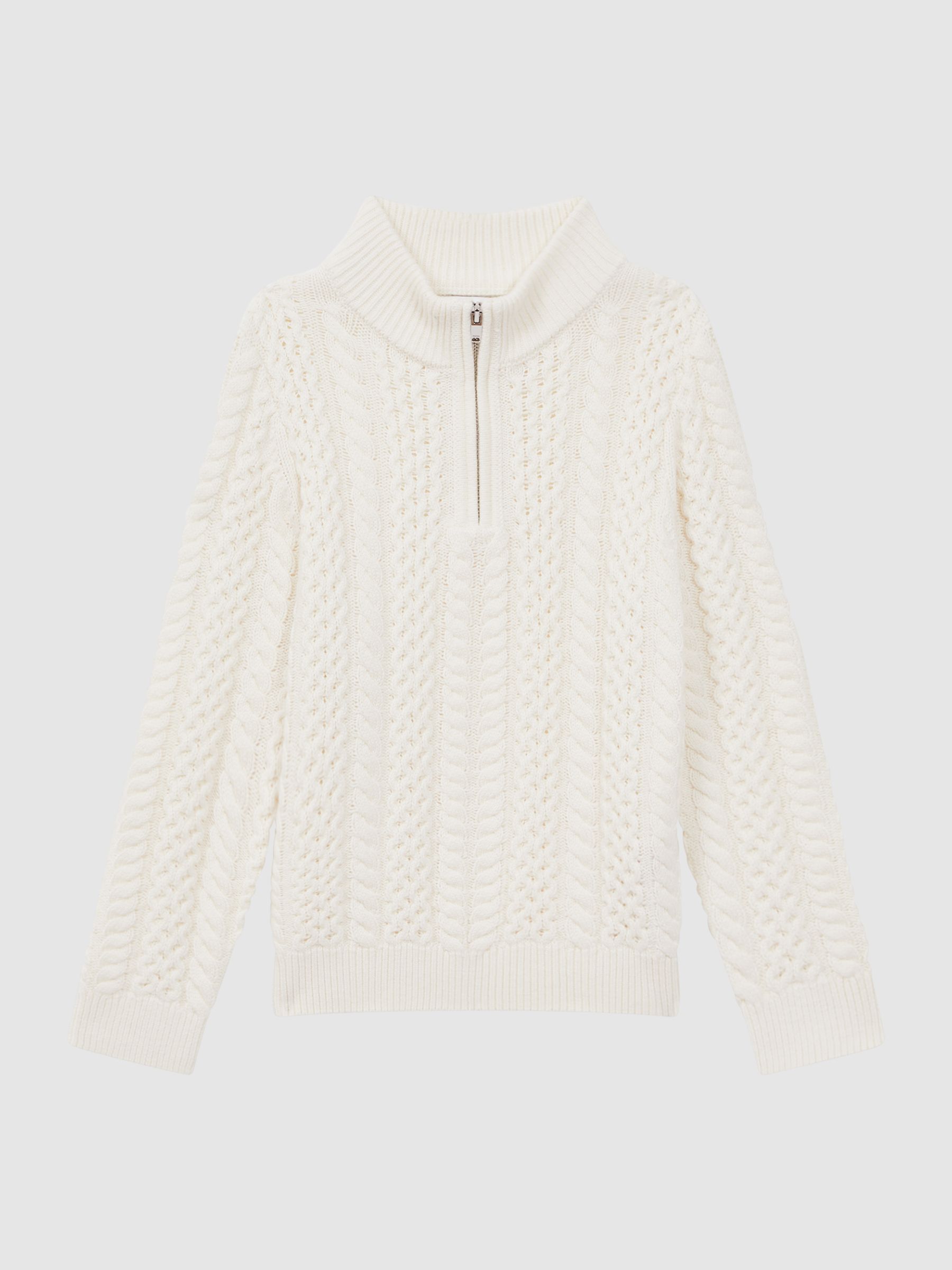 9-14 yrs Slim Fit Knitted Half-Zip Jumper in Ecru - Image 2 of 5 9-14 yrs Slim Fit Knitted Half-Zip Jumper in Ecru - Image 2 of 5