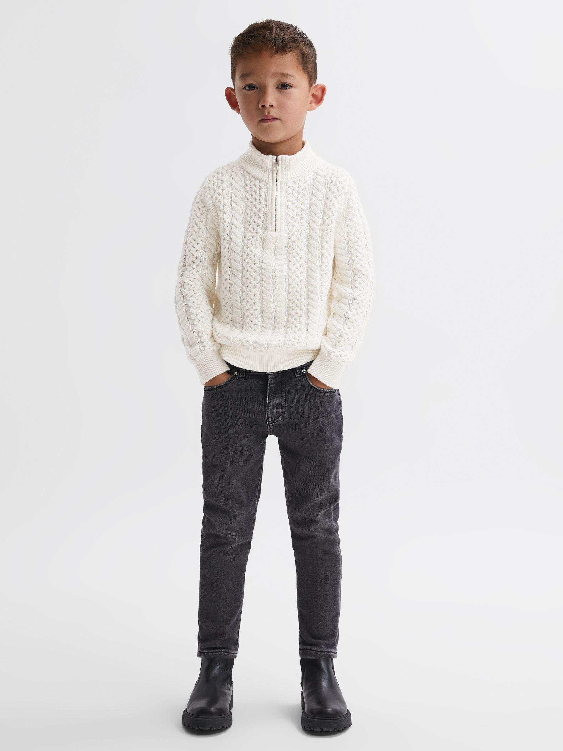 3-9 yrs Slim Fit Knitted Half-Zip Jumper in Ecru - Image 3 of 6