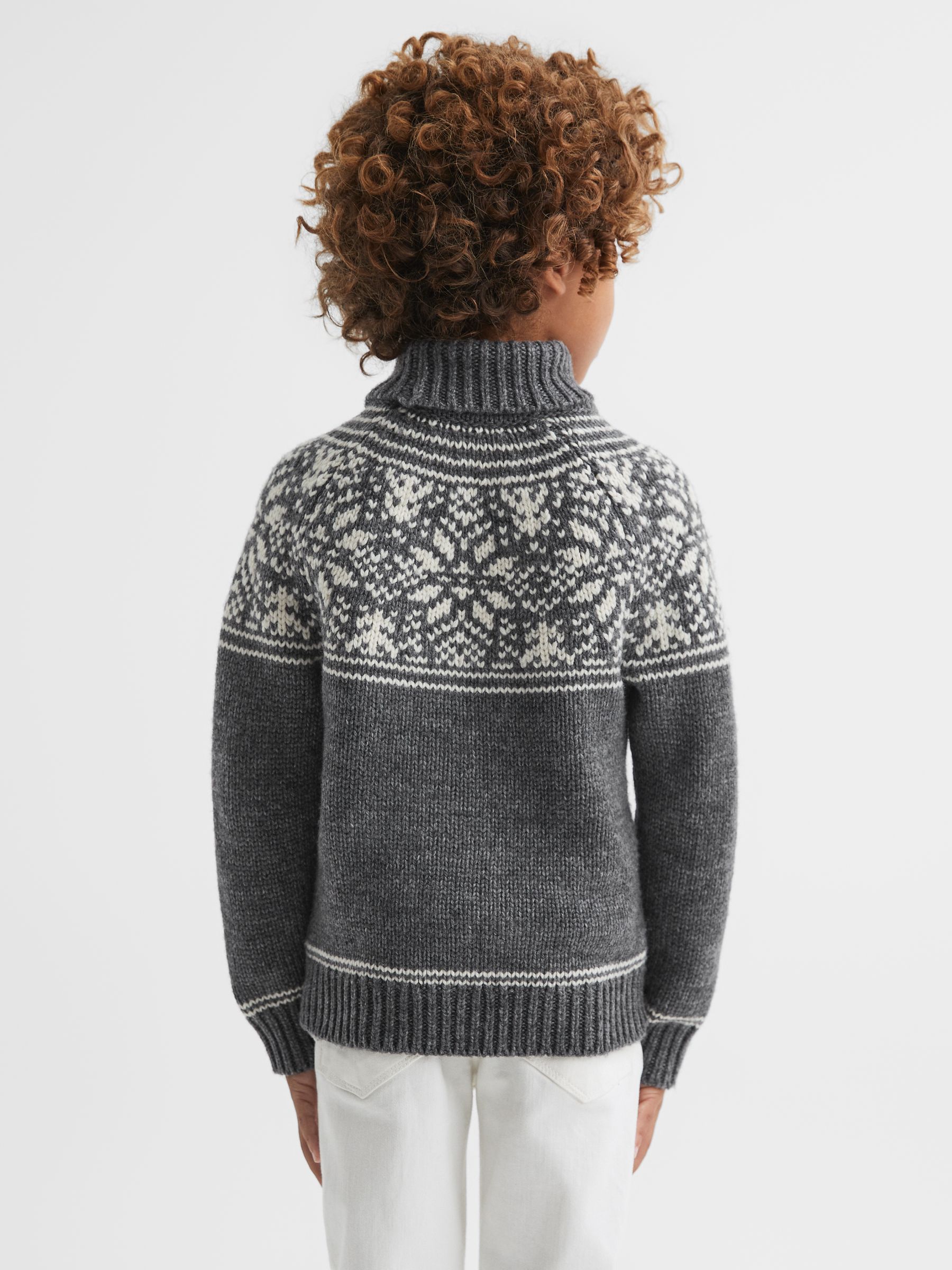 Knitted Fair Isle Pattern Roll Neck Jumper in Charcoal Melange - Image 5 of 6