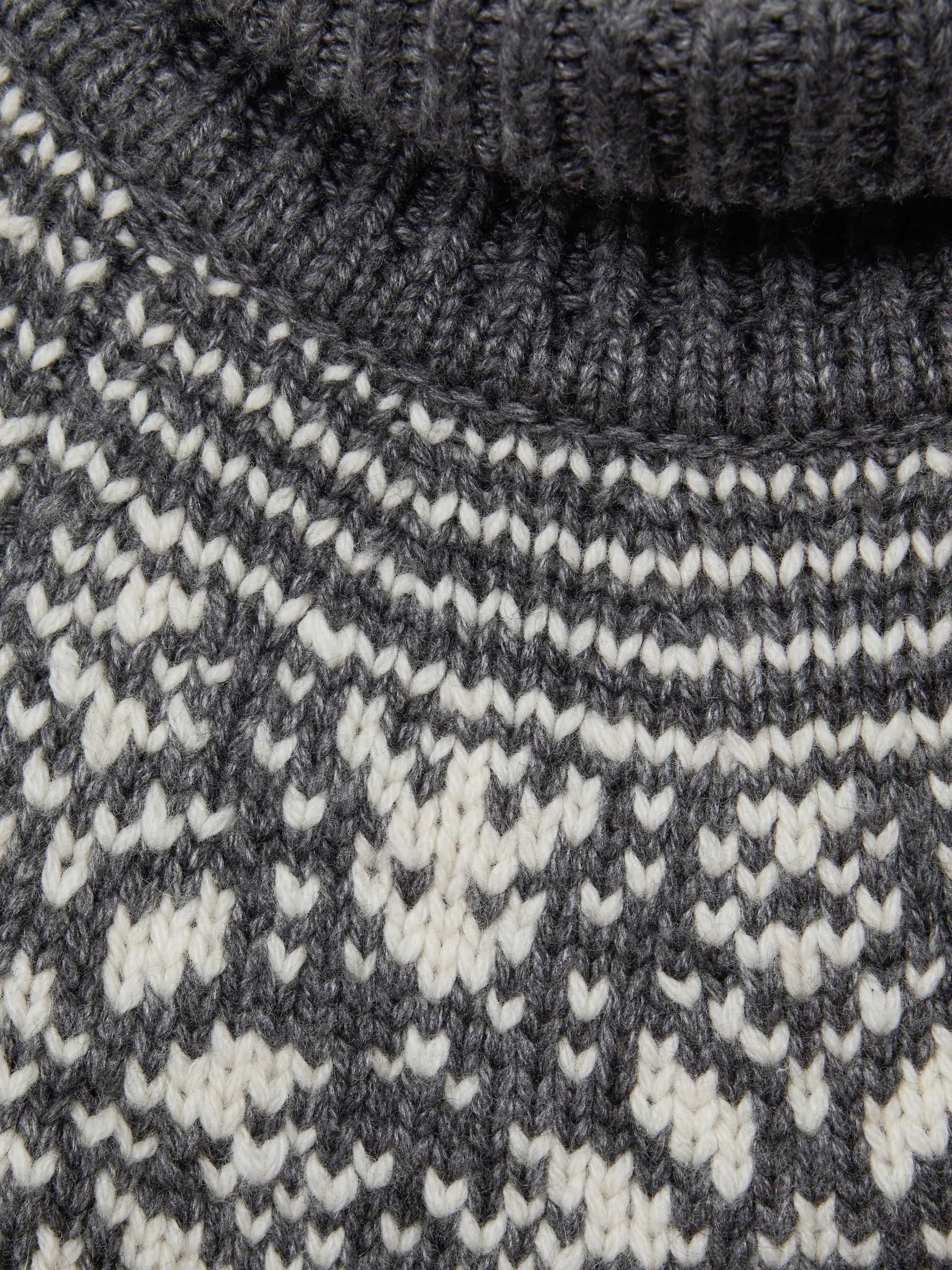Knitted Fair Isle Pattern Roll Neck Jumper in Charcoal Melange - Image 6 of 6