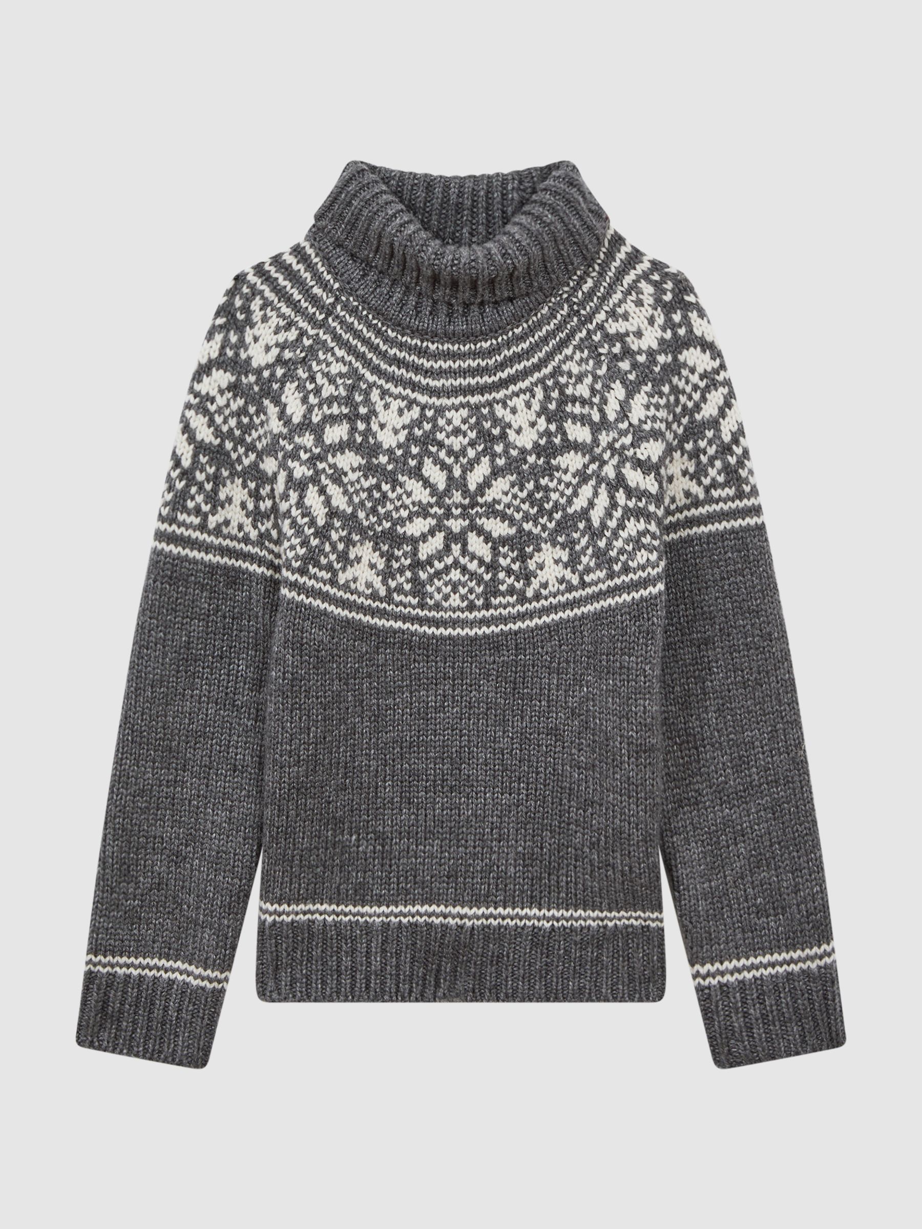 3-9 yrs Knitted Fair Isle Pattern Roll Neck Jumper in Charcoal Melange - Image 2 of 6