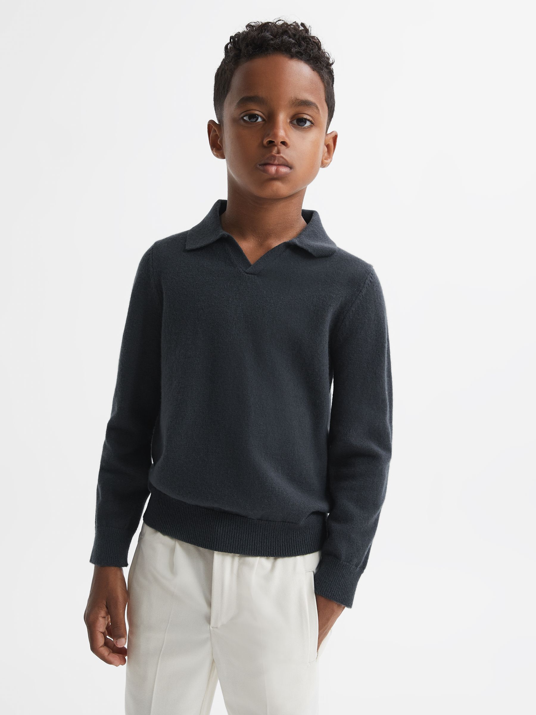 Senior Wool Open Collar Top in Anthracite Grey - Image 1 of 5 Senior Wool Open Collar Top in Anthracite Grey - Image 1 of 5