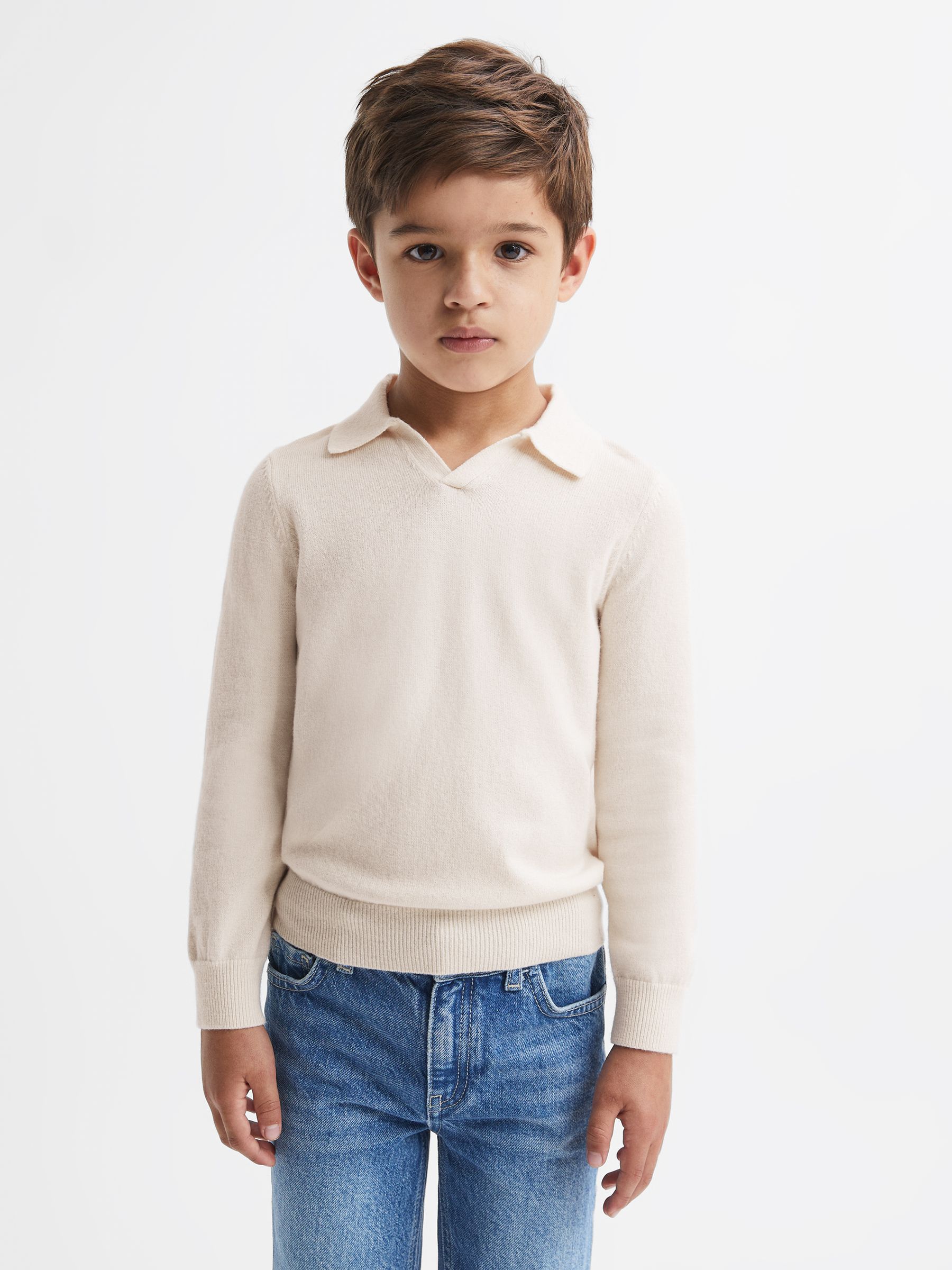 9-14 yrs Wool Open Collar Top in Milk - Image 1 of 6