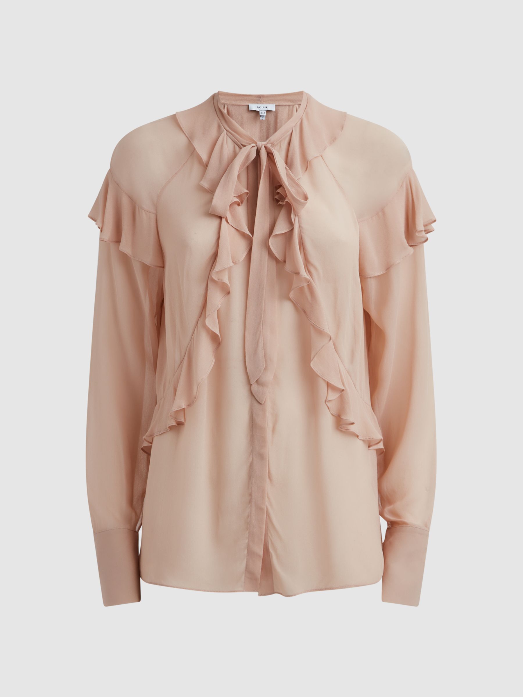 Sheer Ruffle Blouse in Nude - Image 2 of 6