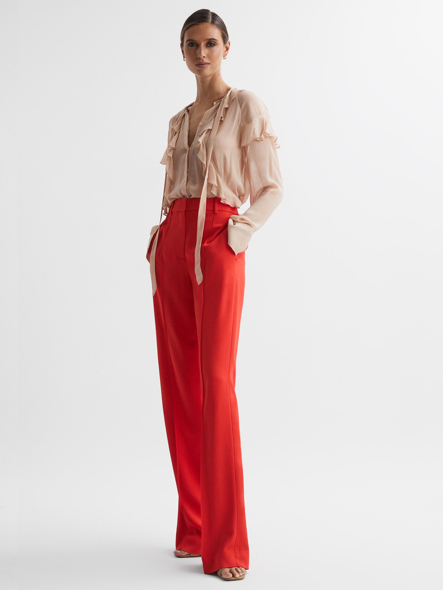 Sheer Ruffle Blouse in Nude - Image 3 of 6