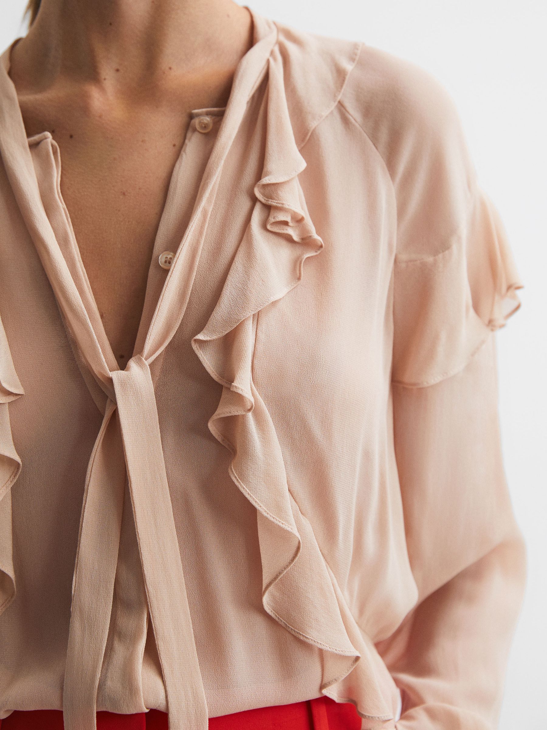 Sheer Ruffle Blouse in Nude - Image 4 of 6