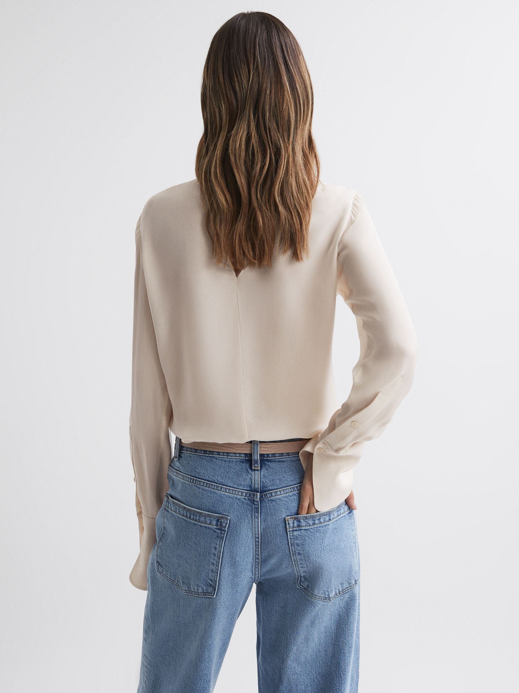 Pleat Front Long Sleeve Blouse in Cream - Image 4 of 4