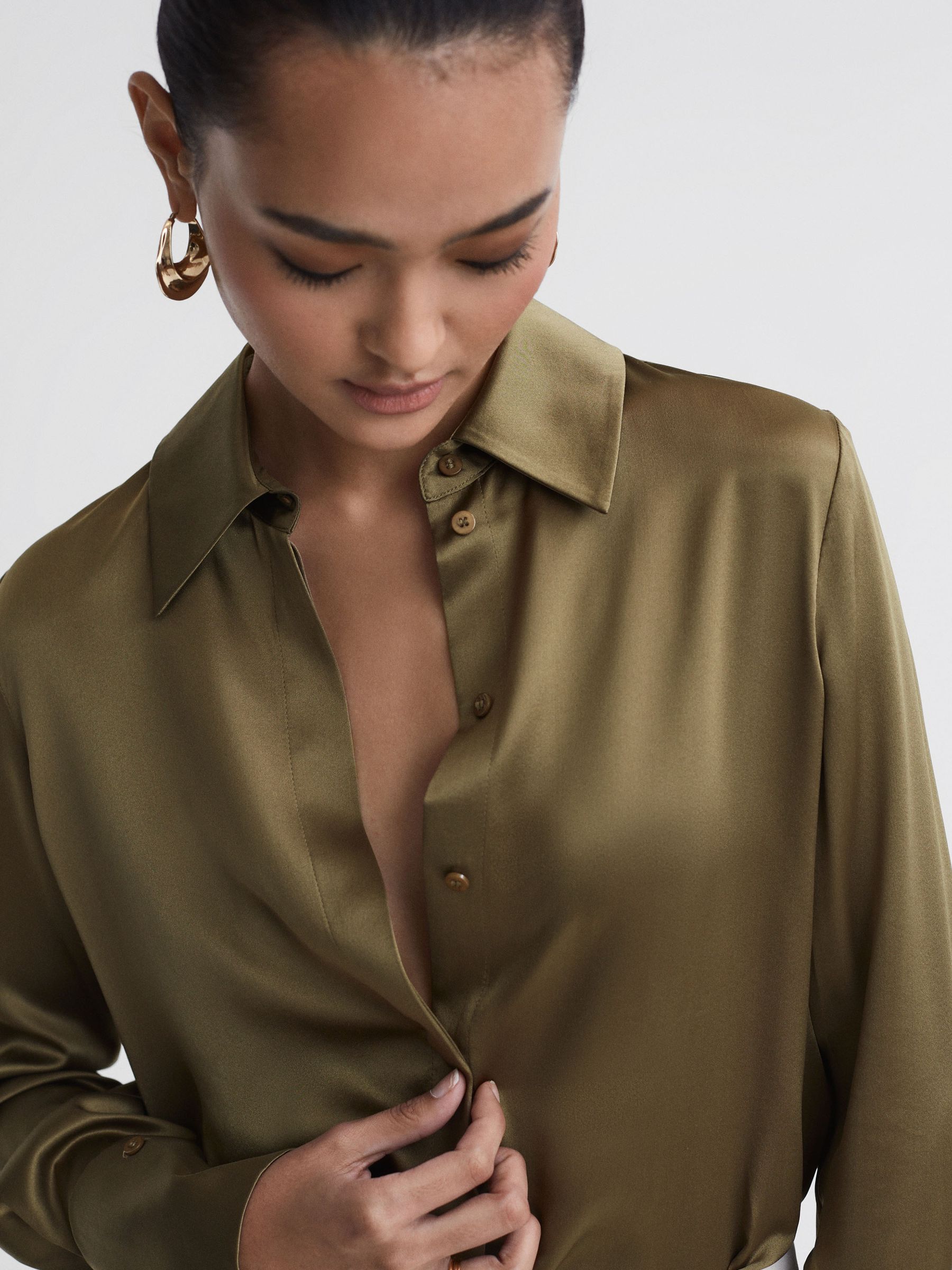 Silk Shirt in Khaki - Image 1 of 5 Silk Shirt in Khaki - Image 1 of 5