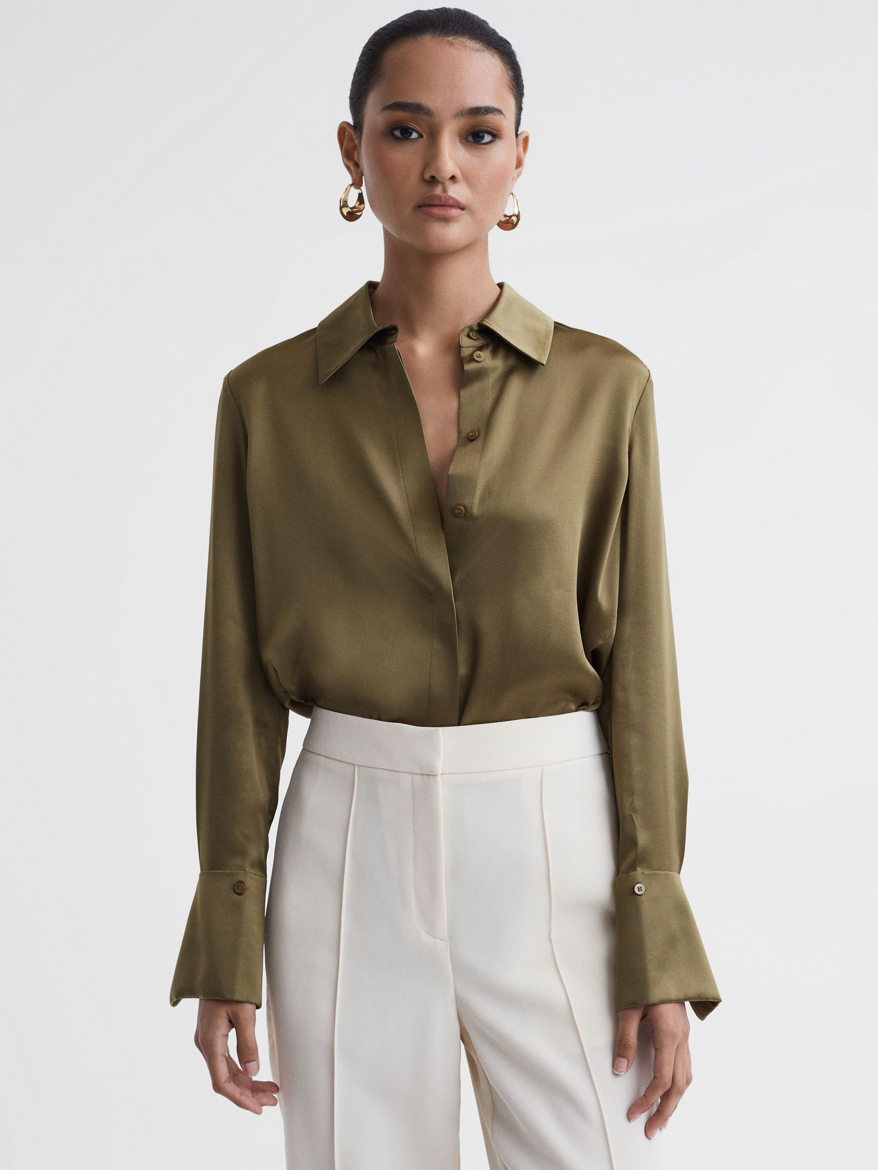 Silk Shirt in Khaki - Image 4 of 5