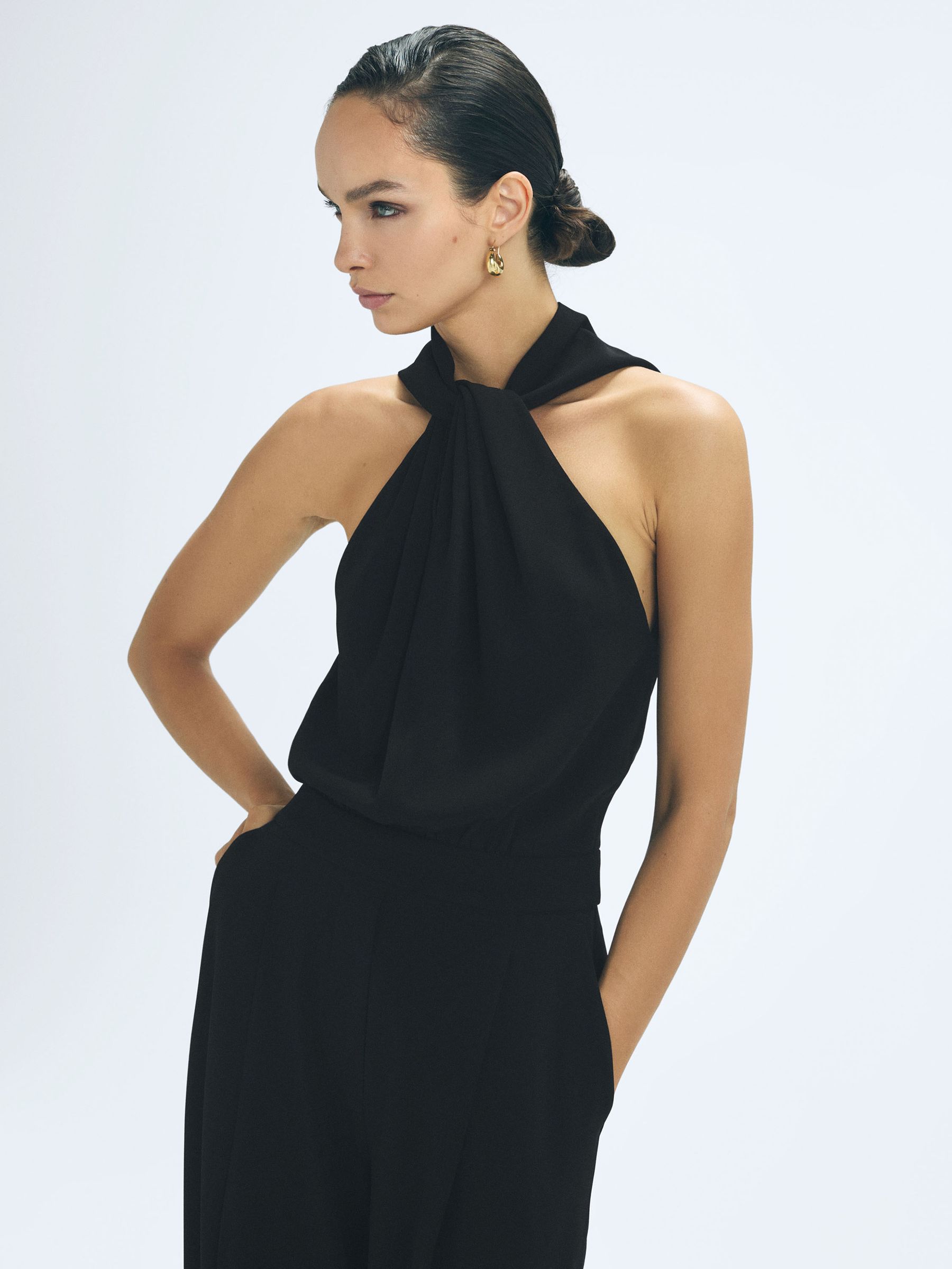 Halter Neck Jumpsuit in Black - Image 3 of 6