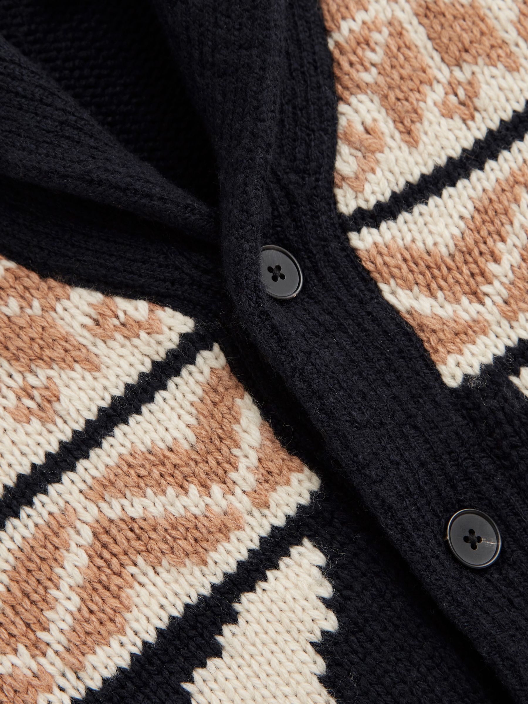 9-14 yrs Knitted Fair Isle Pattern Button Through Cardigan in Navy Multi - Image 5 of 5