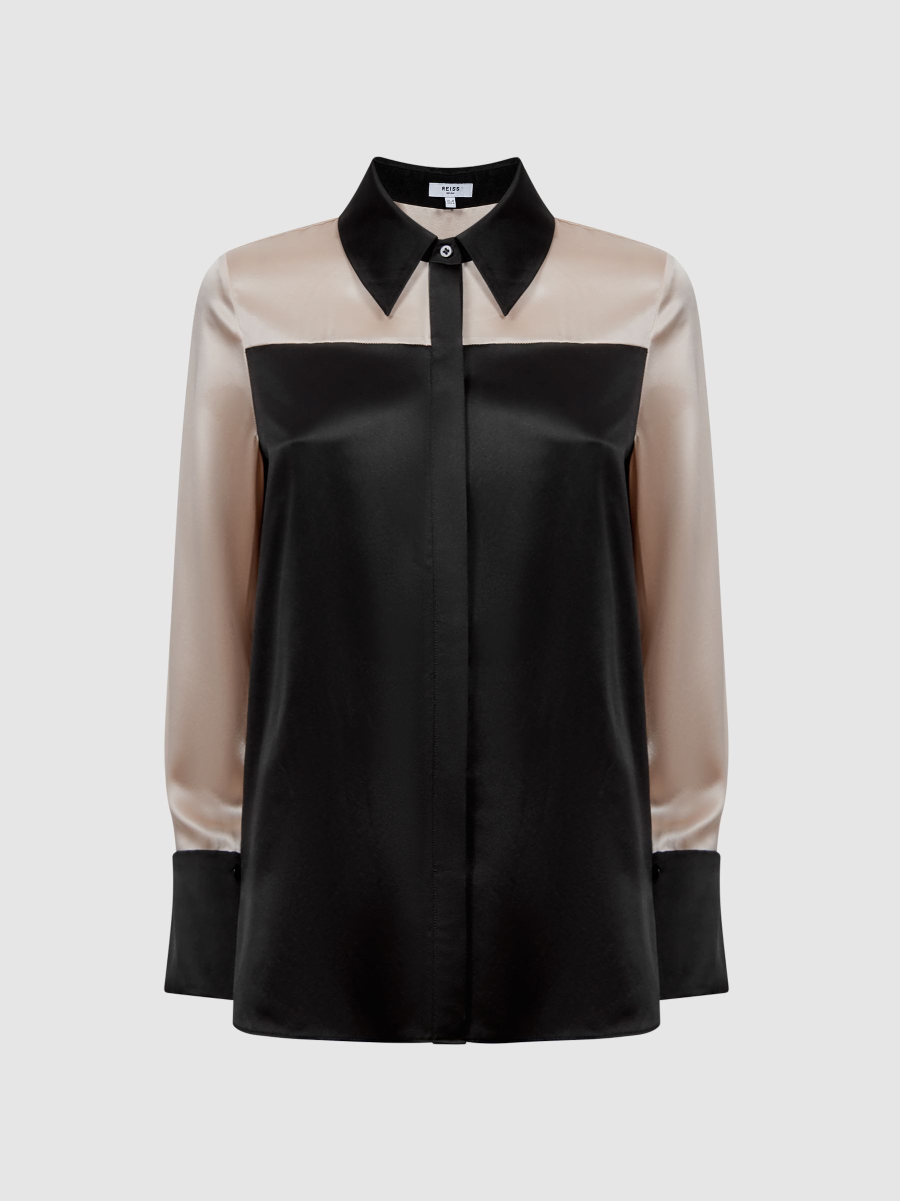 Lorey Black/Champagne Silk Colourblock Shirt - Image 2 of 5