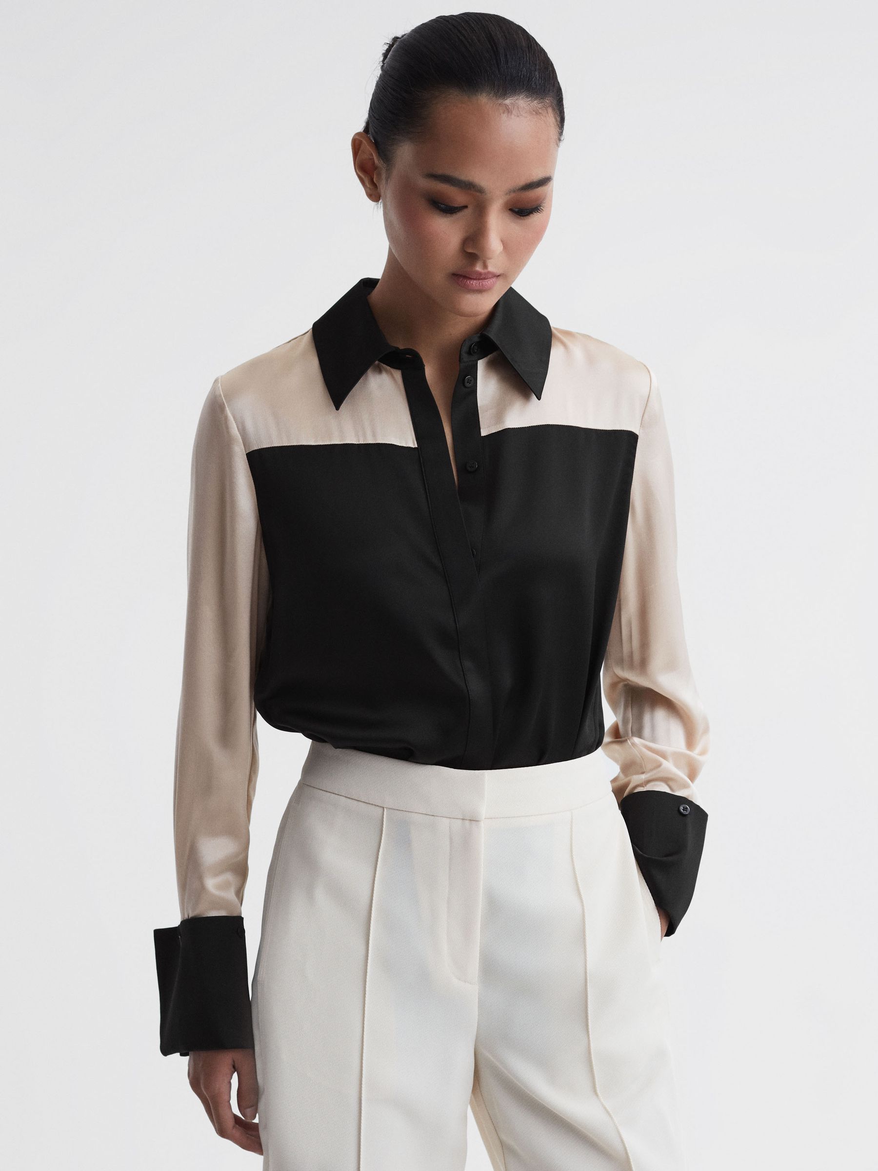 Lorey Black/Champagne Silk Colourblock Shirt - Image 4 of 5