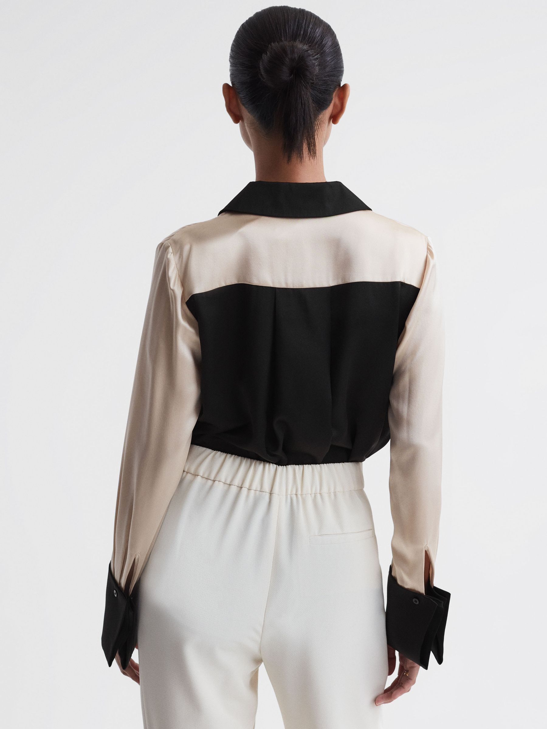Lorey Black/Champagne Silk Colourblock Shirt - Image 5 of 5