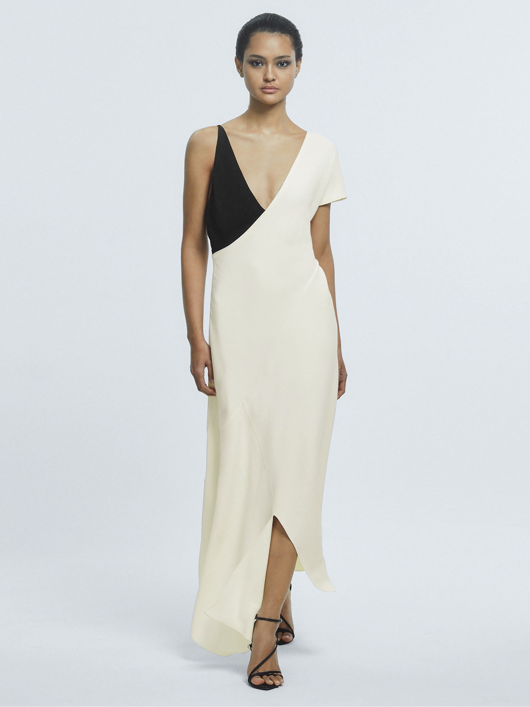 Colourblock Midi Dress in Black/White - Image 1 of 6