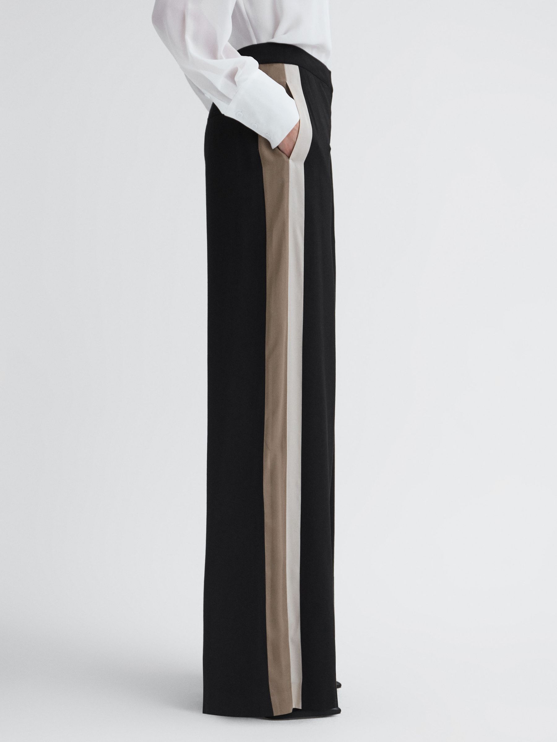 Petite Wide Leg Side Stripe Trousers in Black - Image 3 of 6