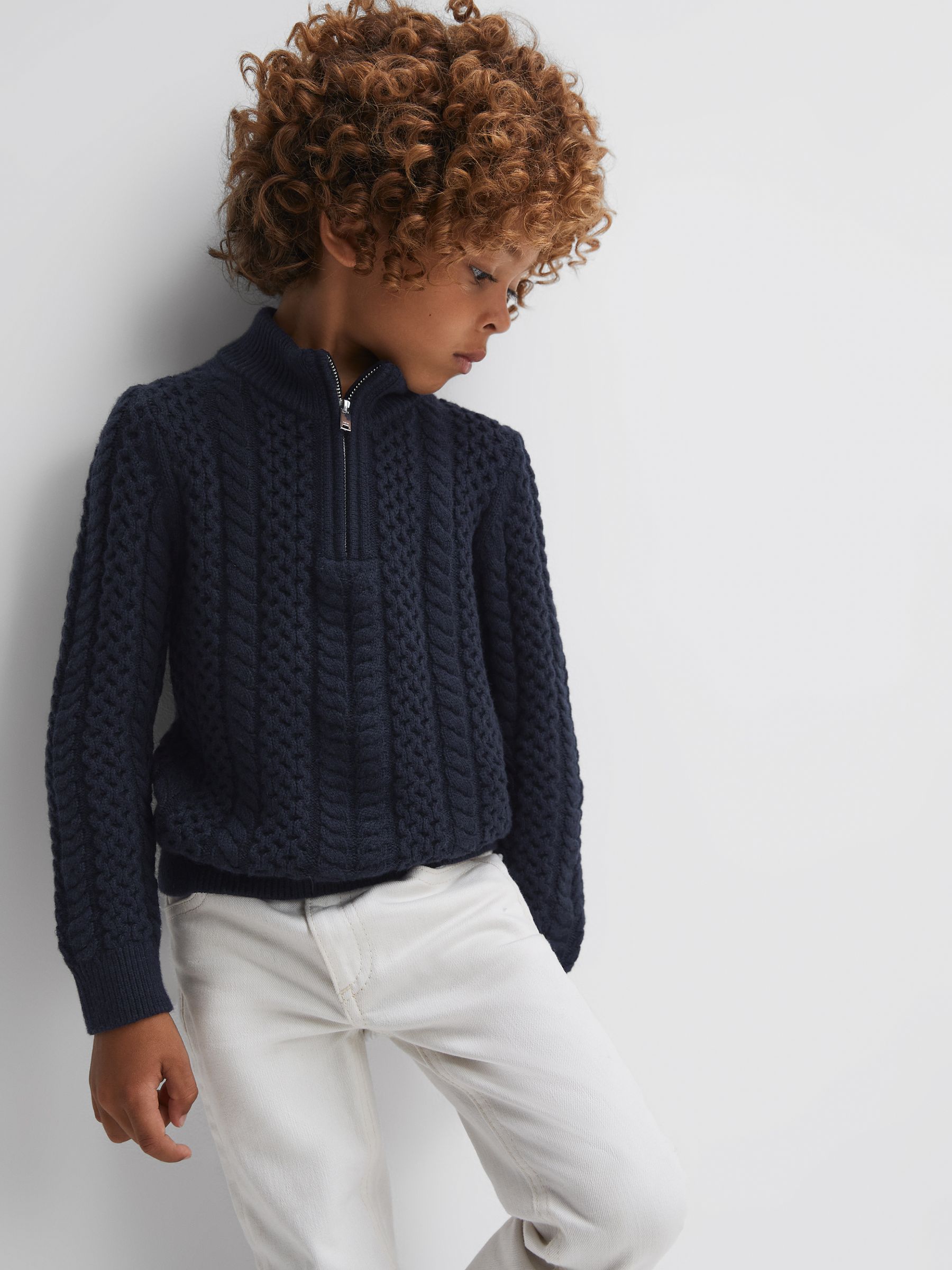 Senior Slim Fit Knitted Half-Zip Jumper in Navy - Image 1 of 6