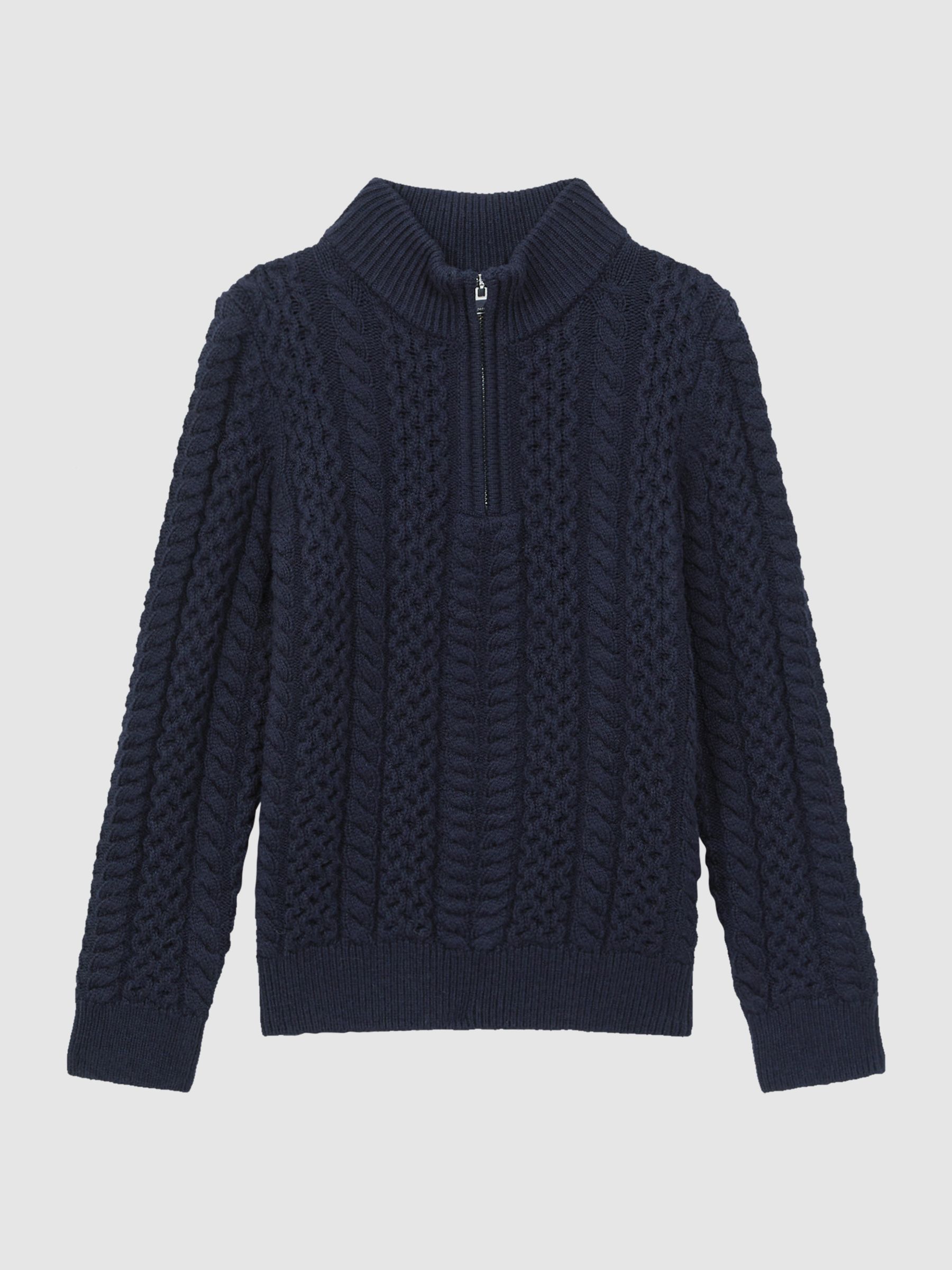 Senior Slim Fit Knitted Half-Zip Jumper in Navy - Image 2 of 6