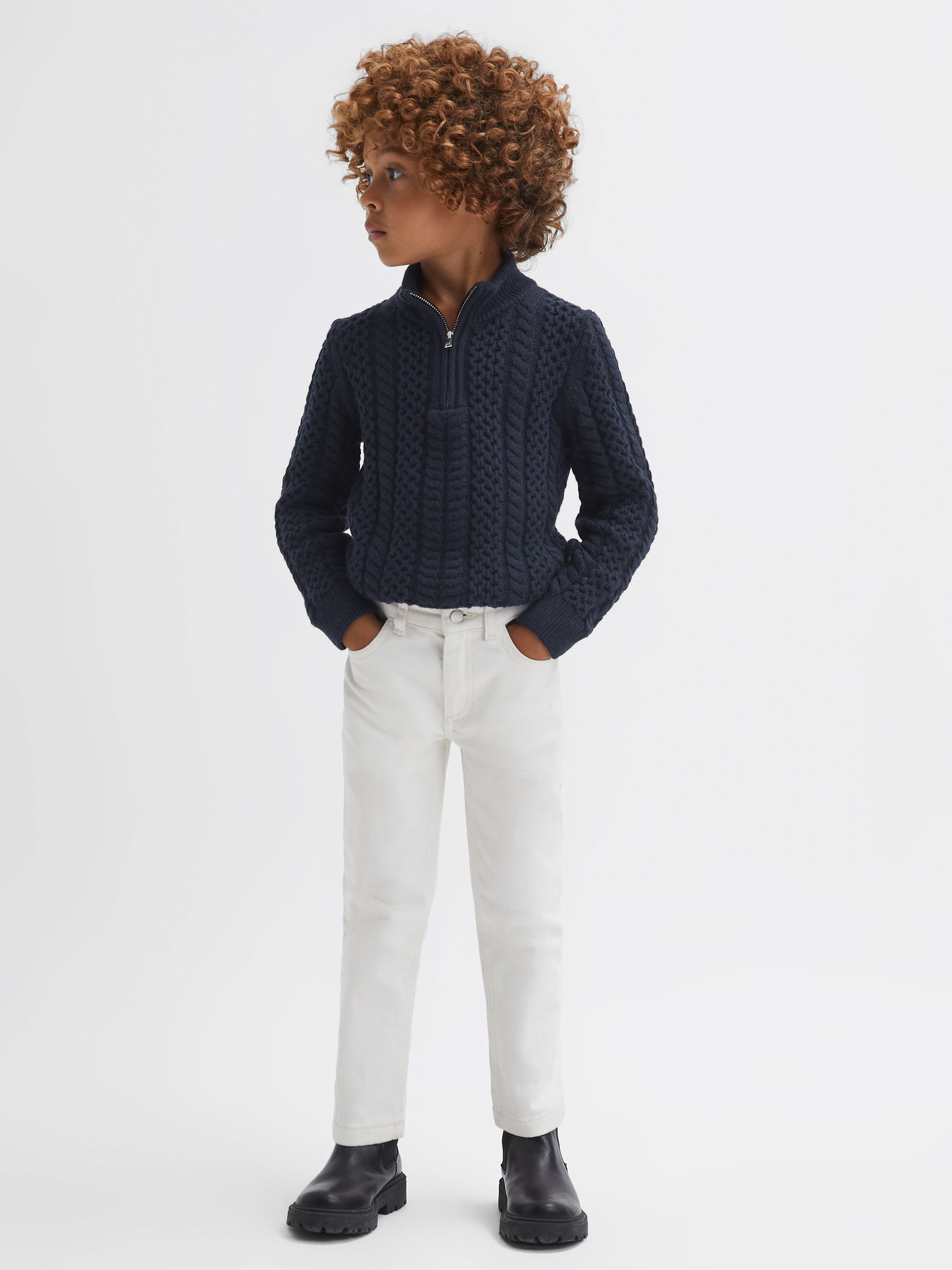 Senior Slim Fit Knitted Half-Zip Jumper in Navy - Image 3 of 6