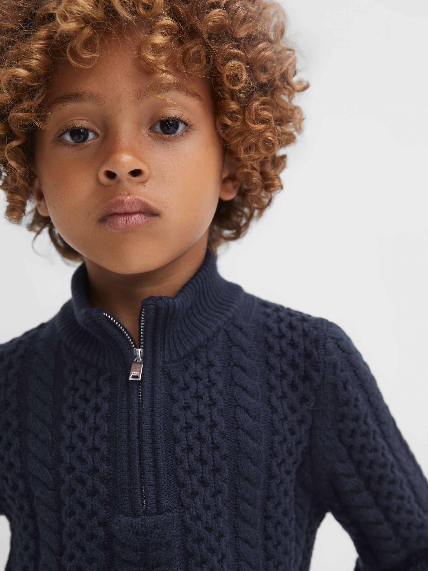 Senior Slim Fit Knitted Half-Zip Jumper in Navy - Image 4 of 6