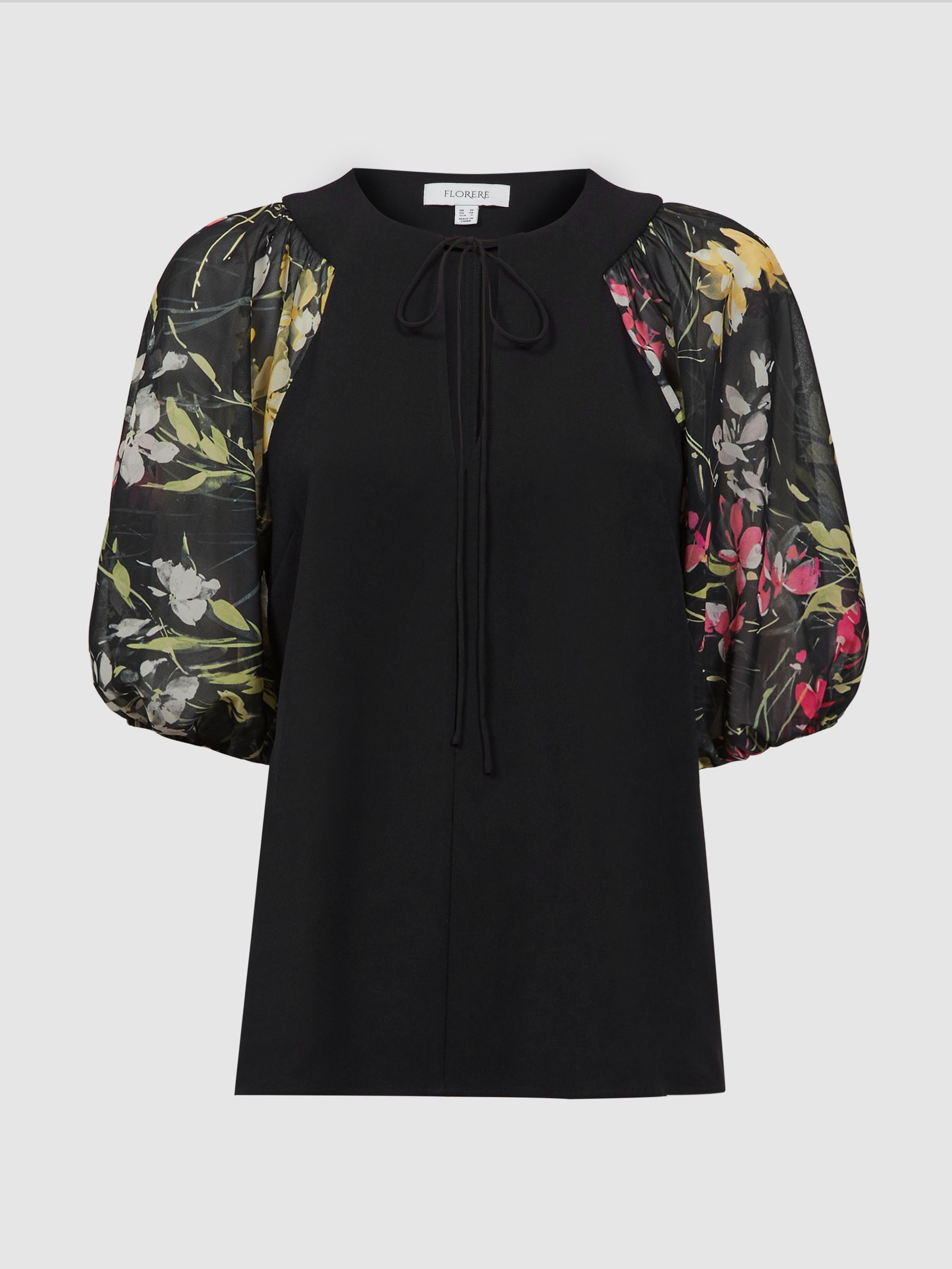 Florere Floral Puff Sleeve Top in Black - Image 2 of 5
