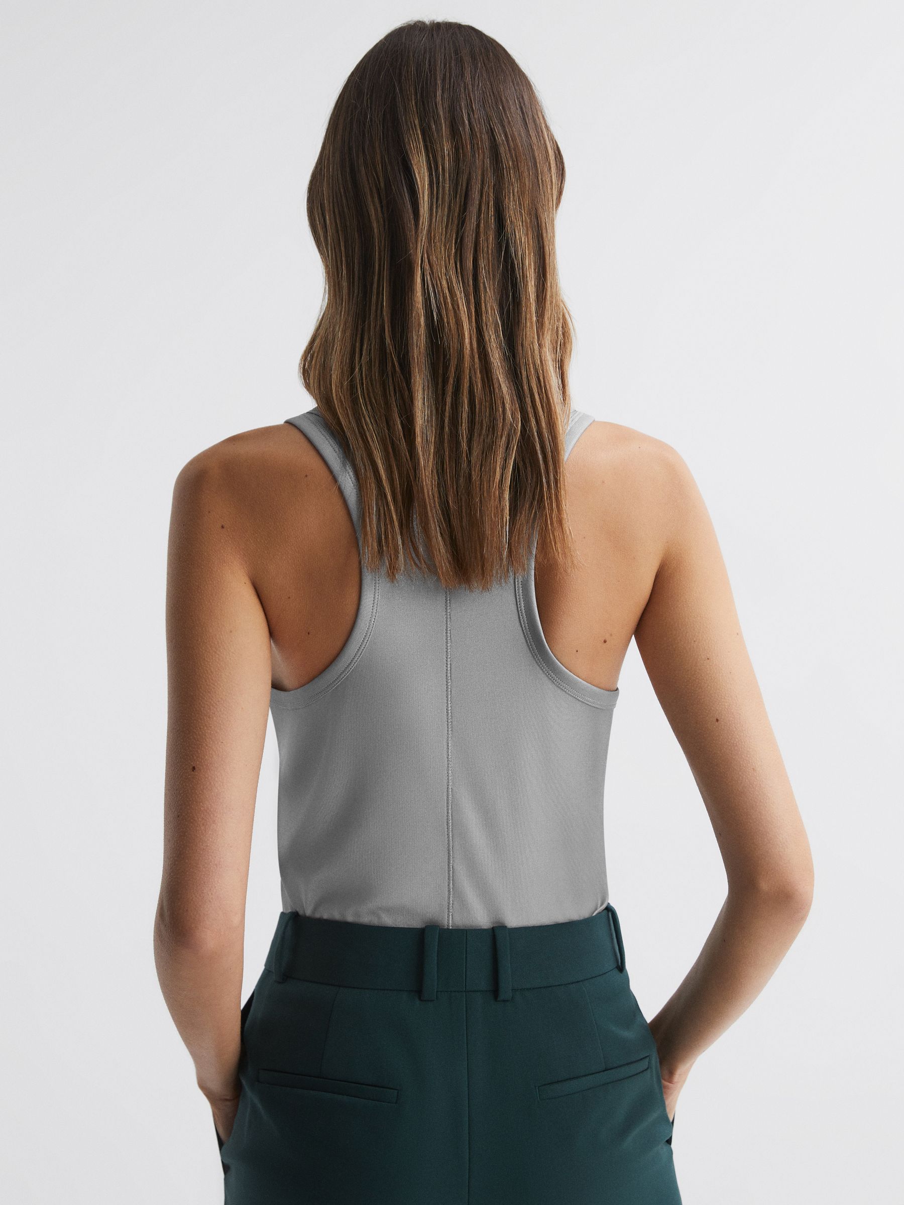 Metallic Scoop Neck Racerback Vest in Silver - Image 5 of 5