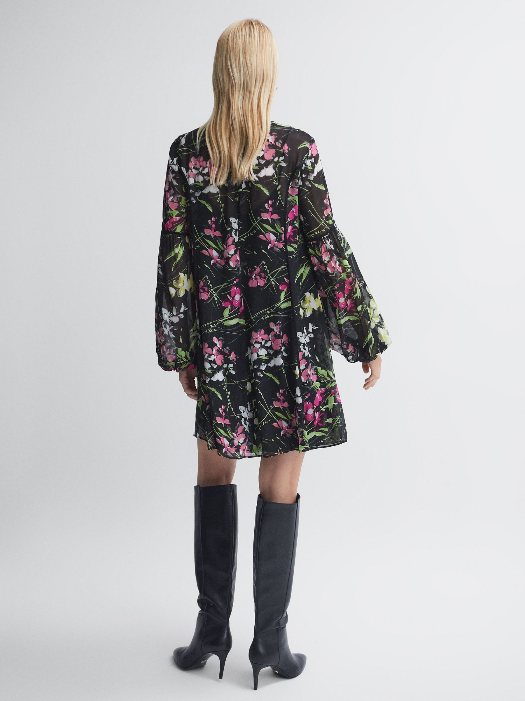 Florere Sheer Floral Mini Dress in Black - Image 4 of 6