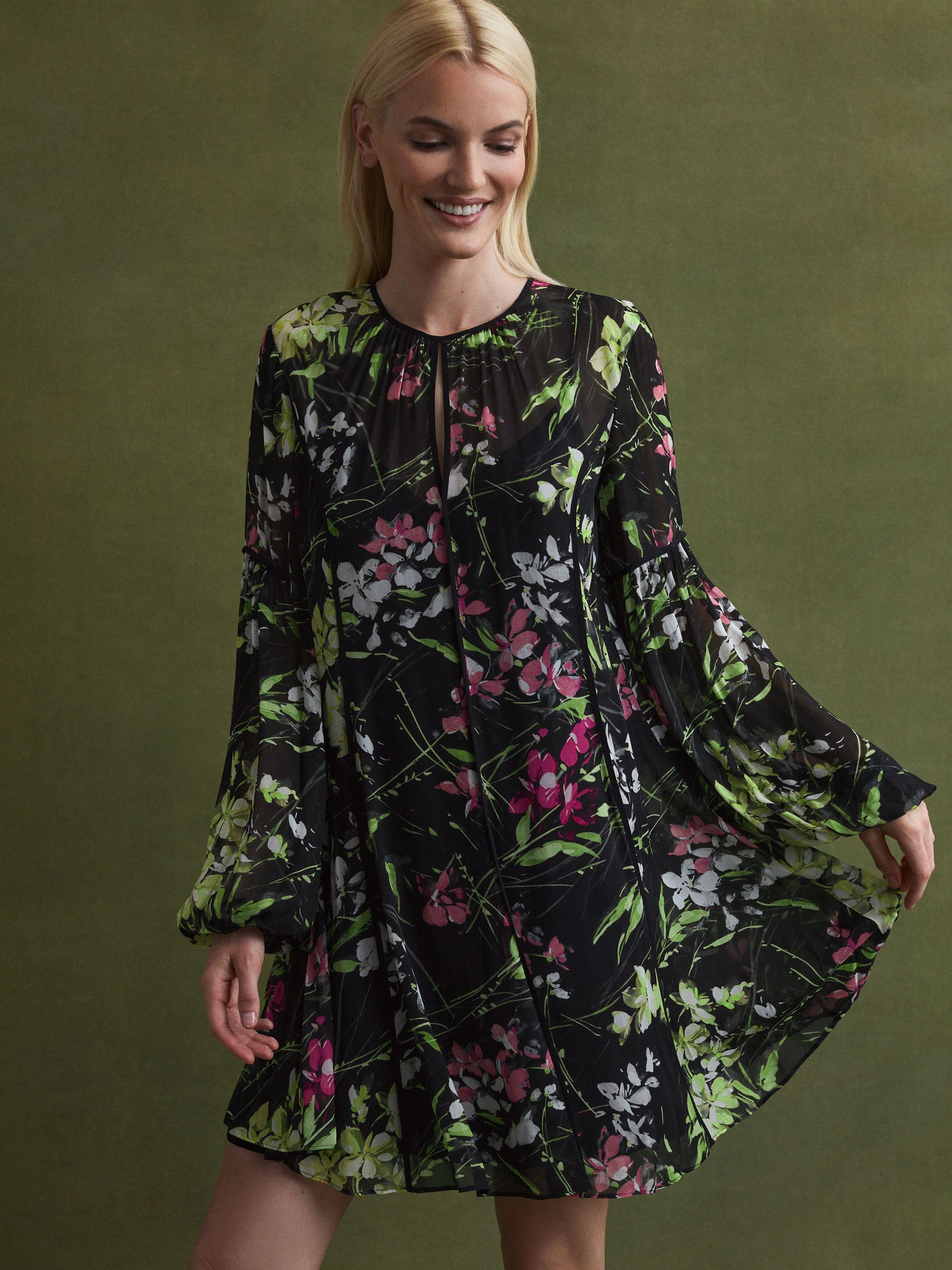 Florere Sheer Floral Mini Dress in Black - image 5