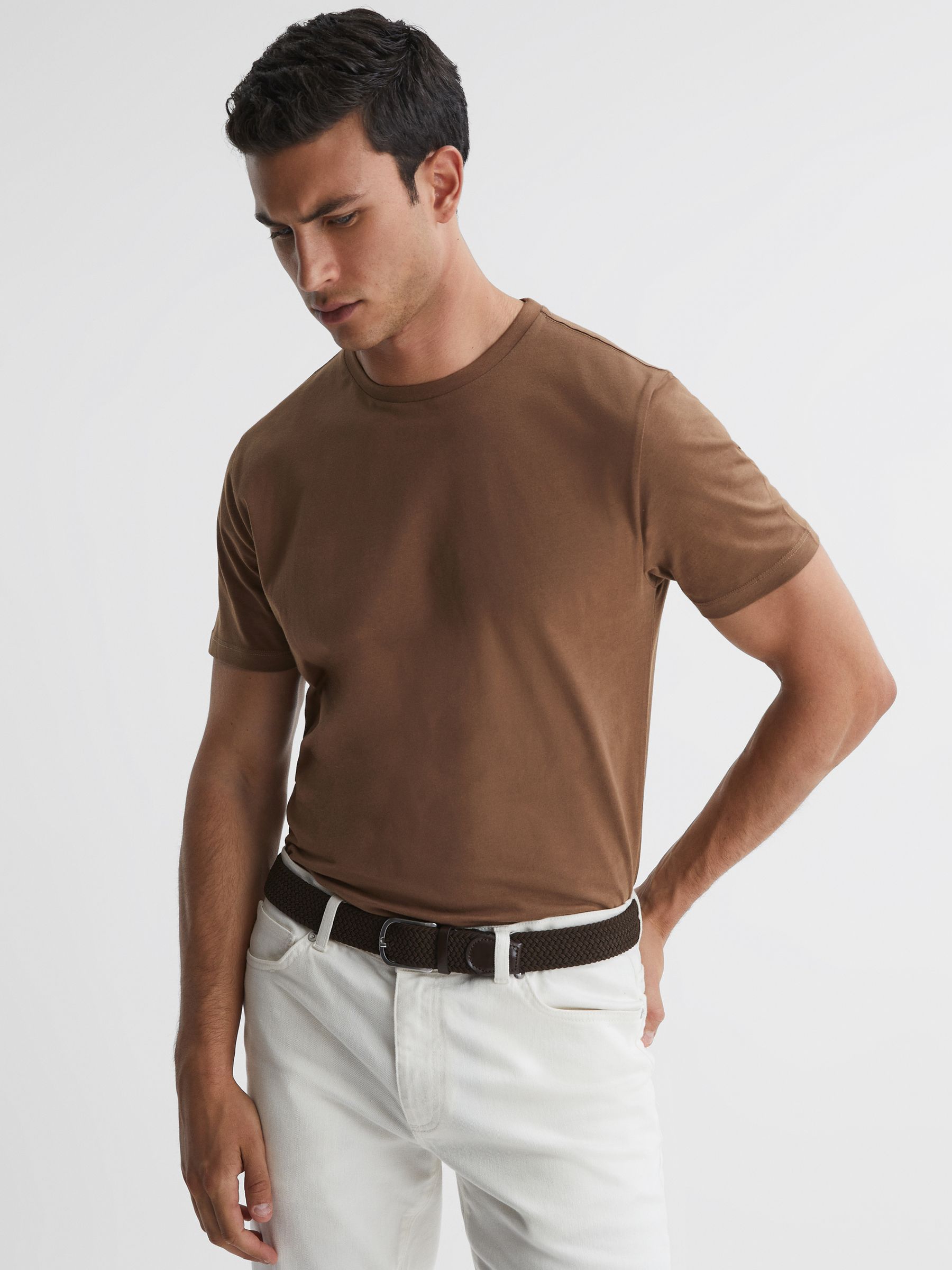 Cotton Crew Neck T-Shirt in Tobacco - Image 1 of 4