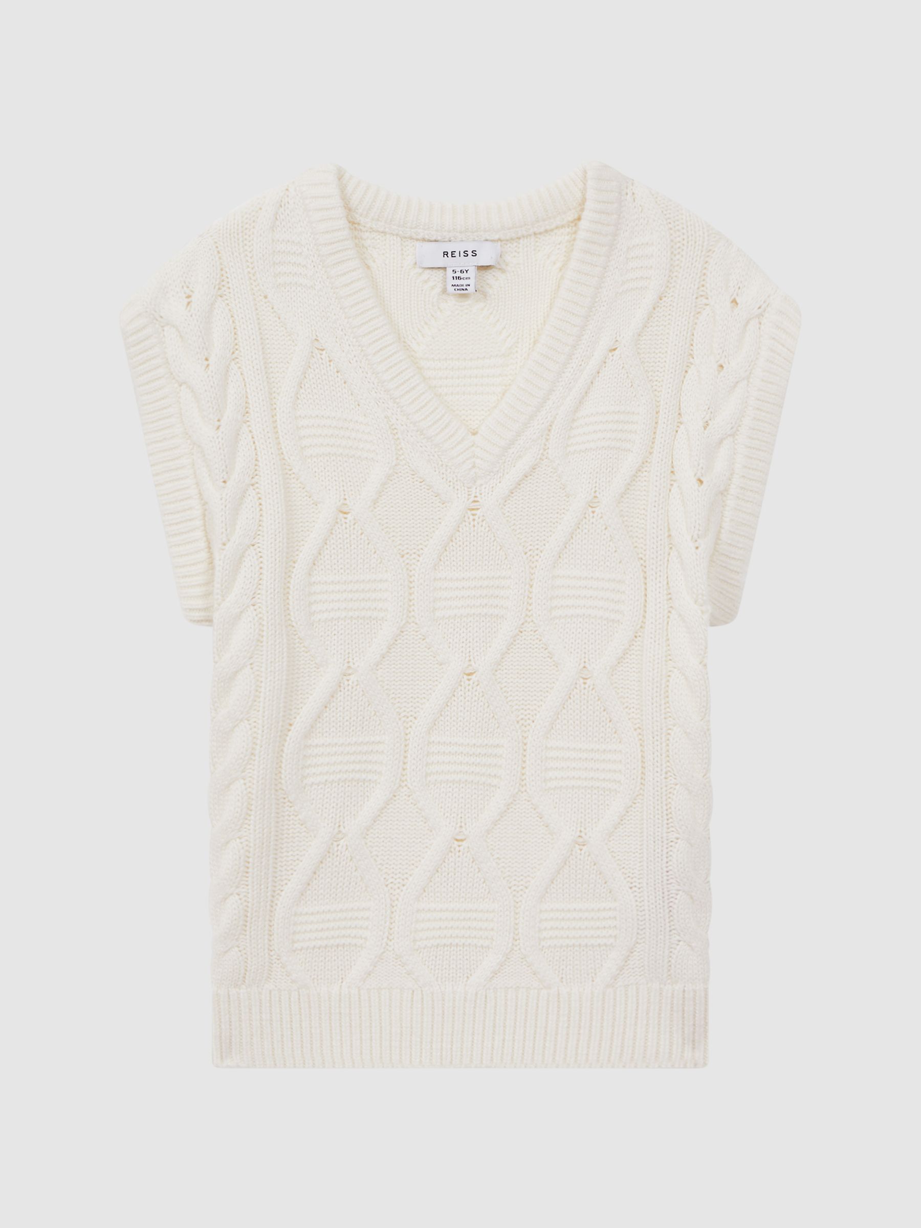 3-9 yrs Slim Fit Cable Knit Sleeveless Vest in Ecru - Image 2 of 5